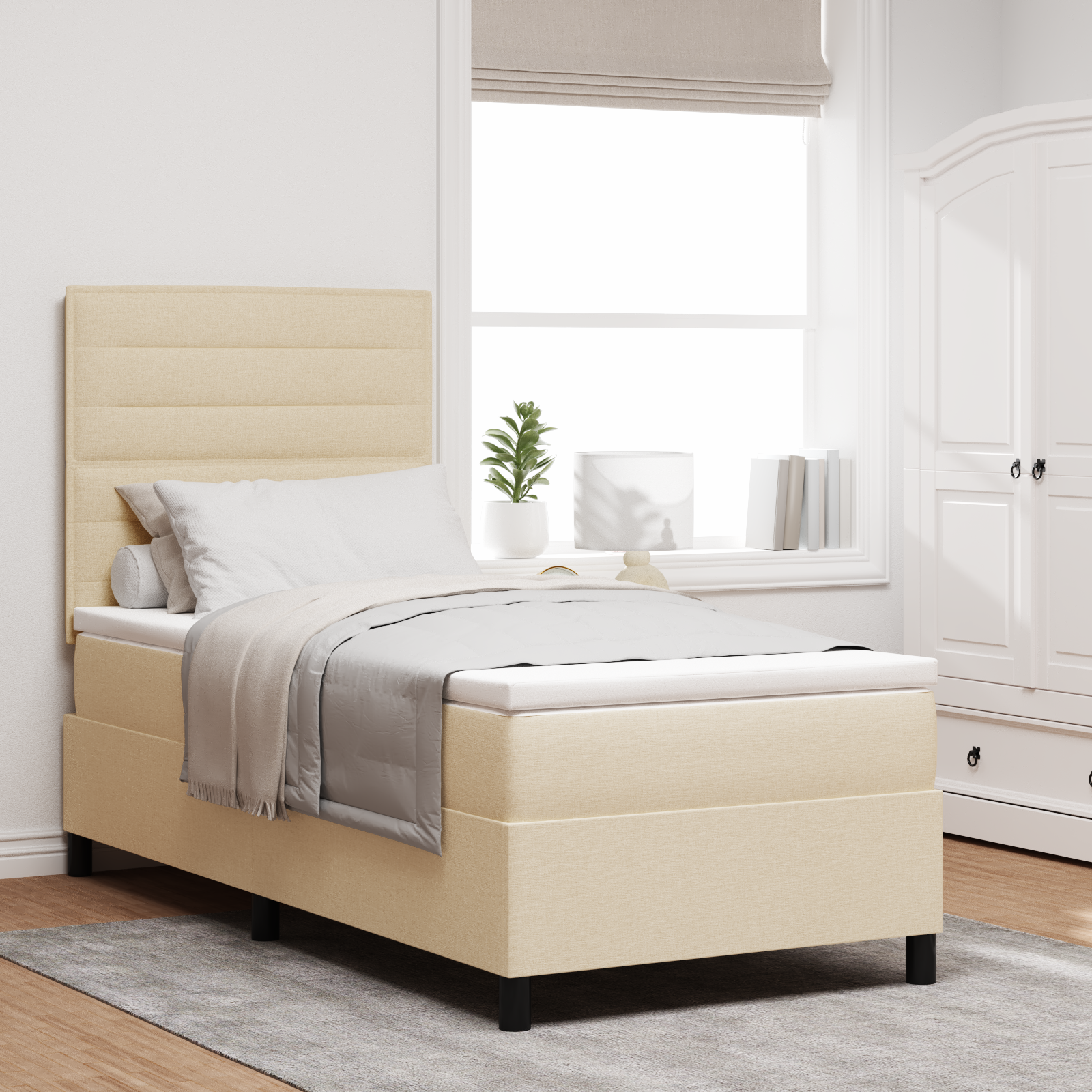 Box Spring Bed with Mattress Cream 80x200 cm Fabric