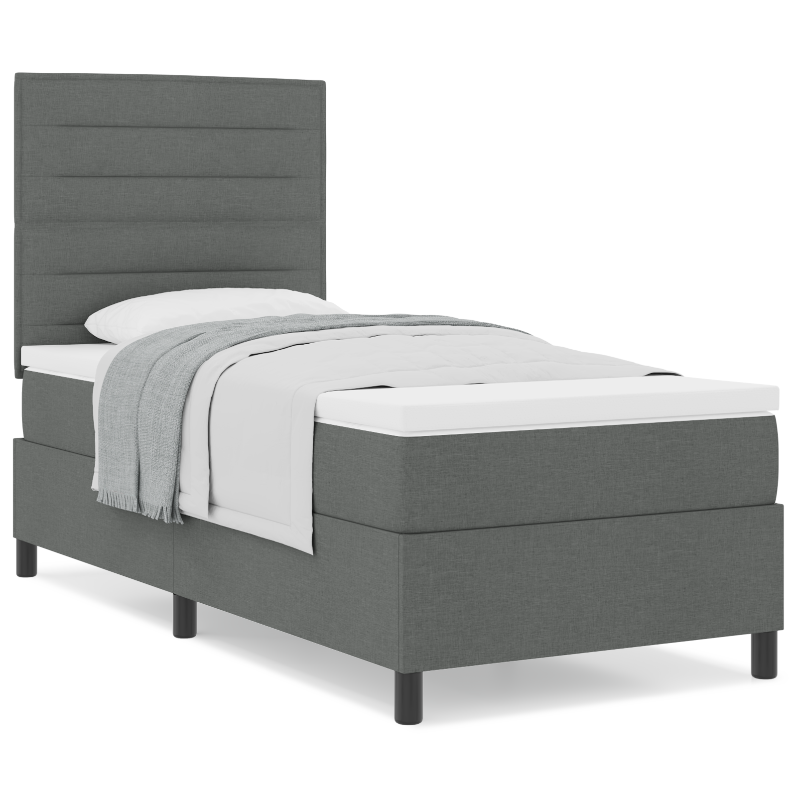 Box Spring lova su čiužiniu tamsiai pilka 90x200 cm audinys - Image 4