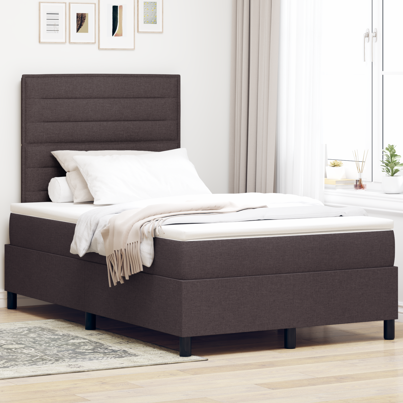 Boxspringbett mit Matratze Dunkelbraun Klein-Doppelstoff