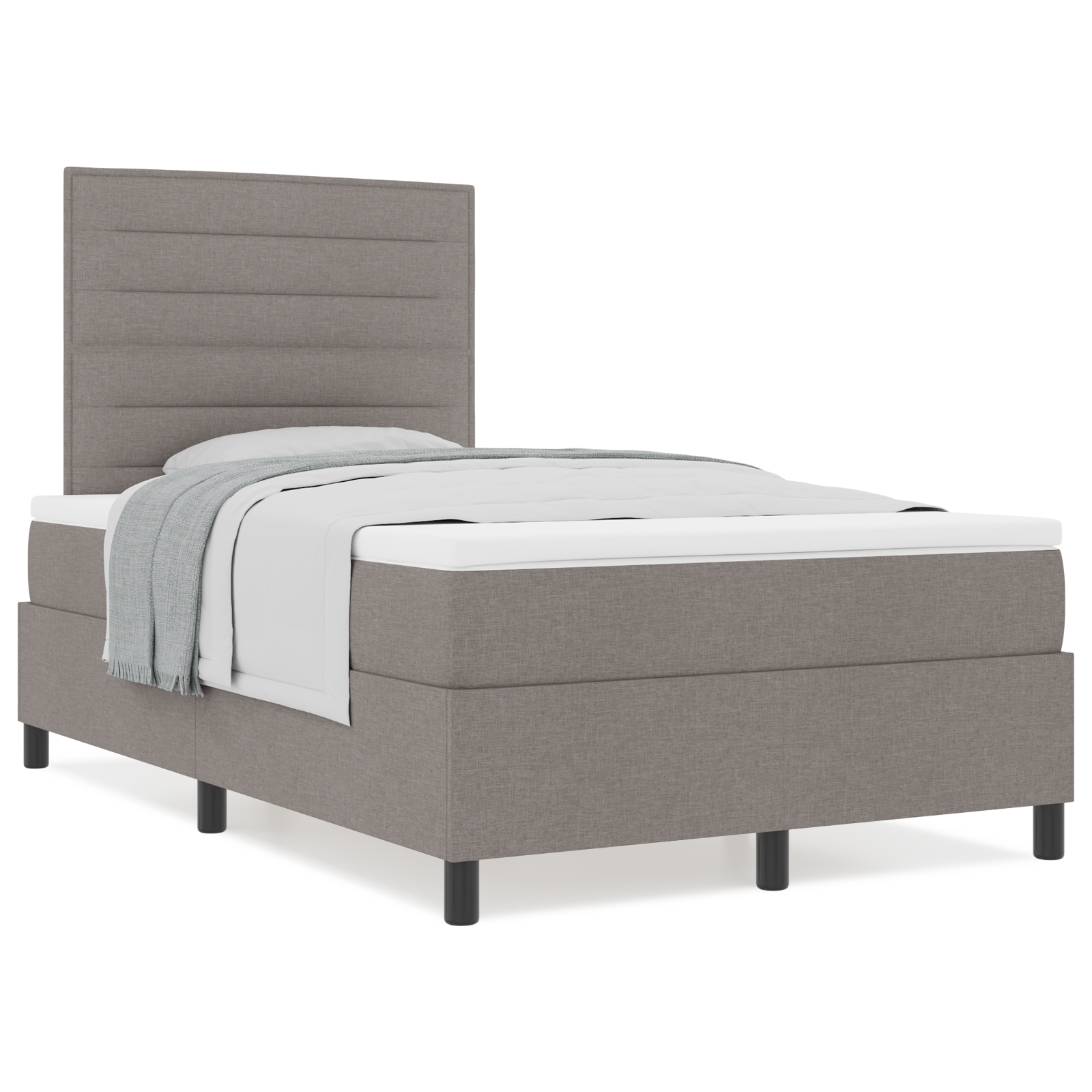 Boxspringbett mit Matratze in Taupe – Kleines Doppelbett aus Stoff – Bild 4