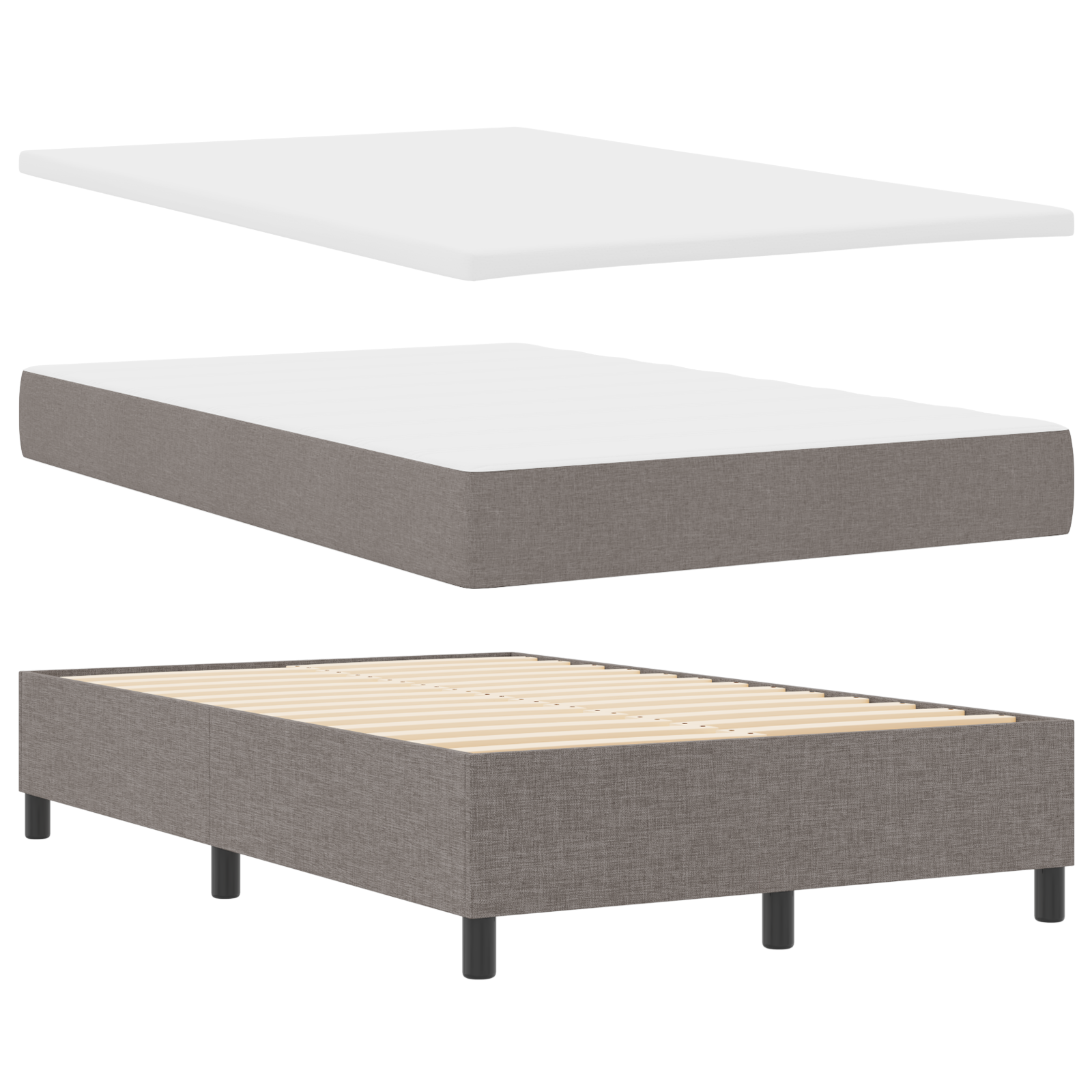 Boxspringbett mit Matratze in Taupe – Kleines Doppelbett aus Stoff – Bild 7