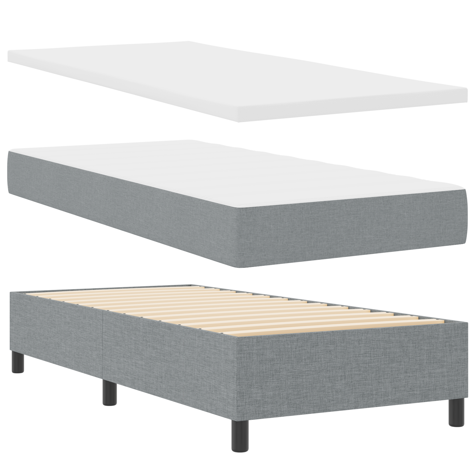 Box Spring lova su čiužiniu šviesiai pilka 80x200 cm audinys - Image 7