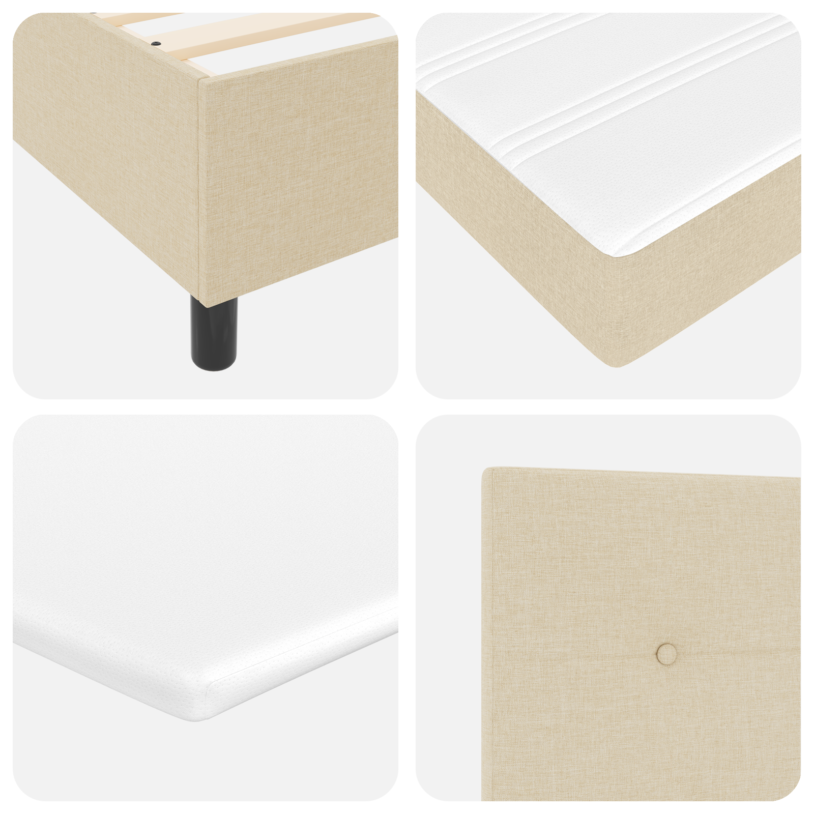 Cream Box Spring Bed with Mattress 80x200 cm Fabric - Image 11