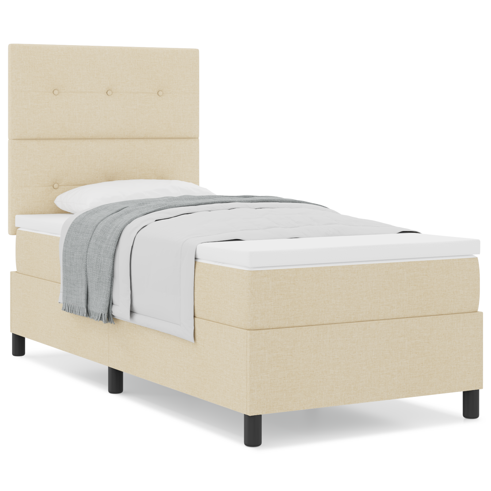 Cream Box Spring Bed with Mattress 80x200 cm Fabric - Image 4