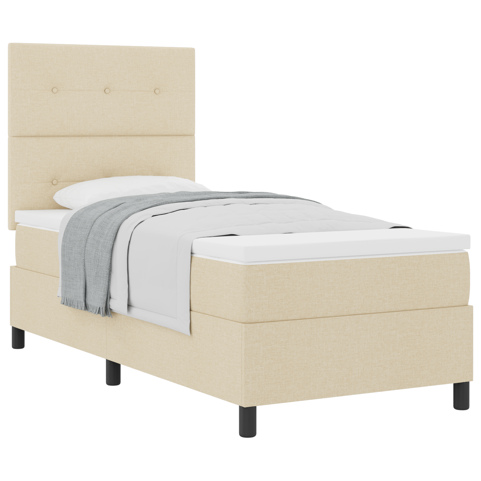 Cream Box Spring Bed with Mattress 80x200 cm Fabric - Image 2
