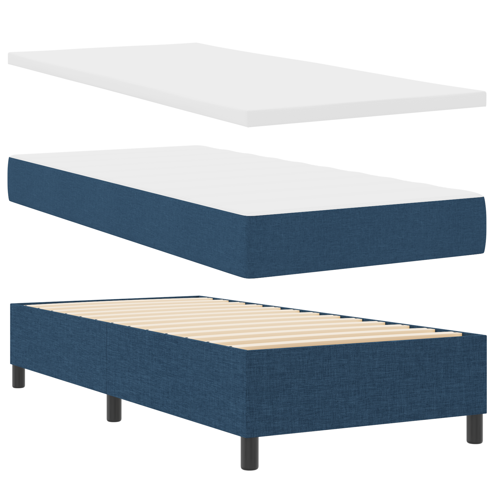Box Spring lova su čiužiniu mėlyna 90x200 cm audinys - Image 7