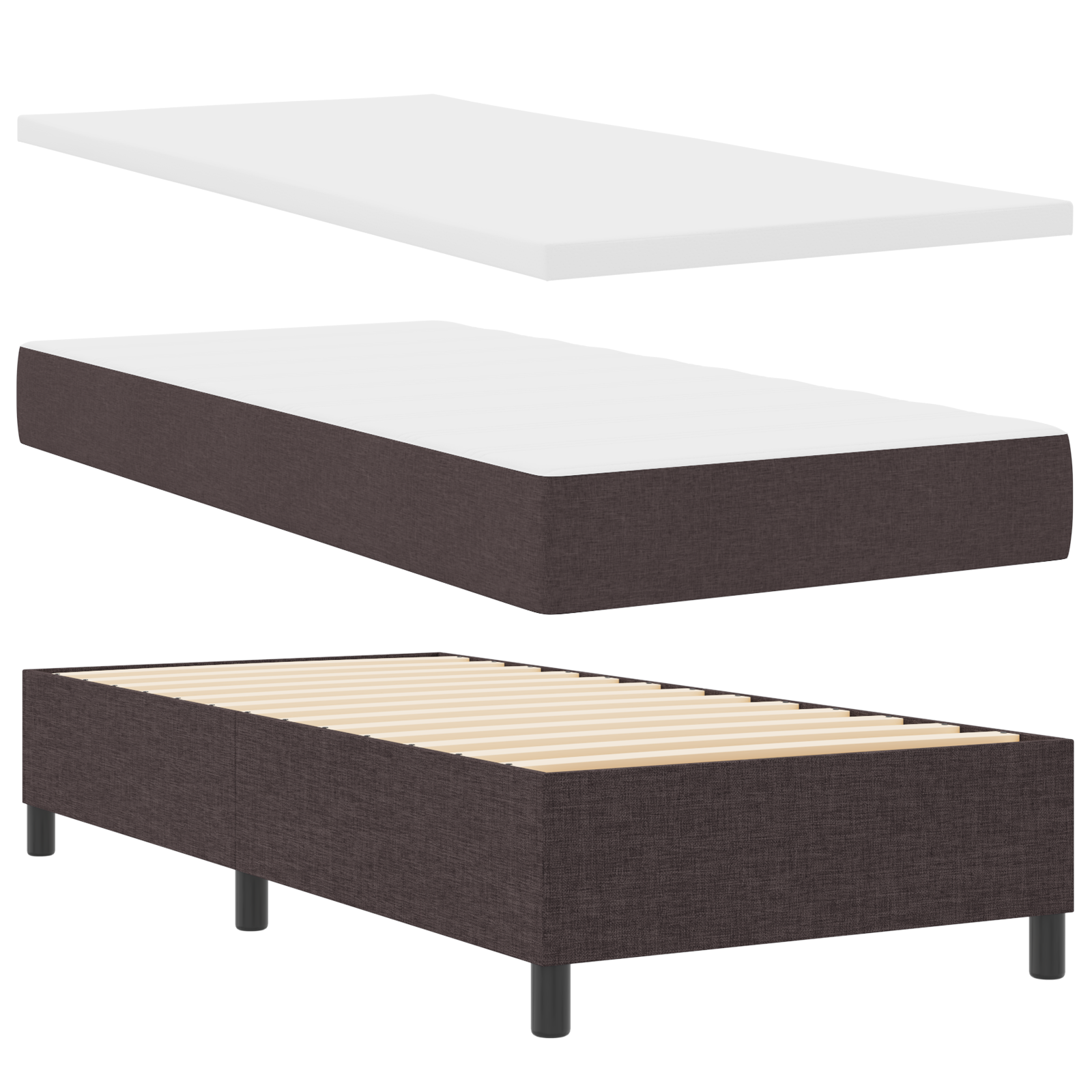 Gultas su pavasariniu pagrindu ir čiužiniu Tamsiai ruda 100x200 cm Audinys - Image 7