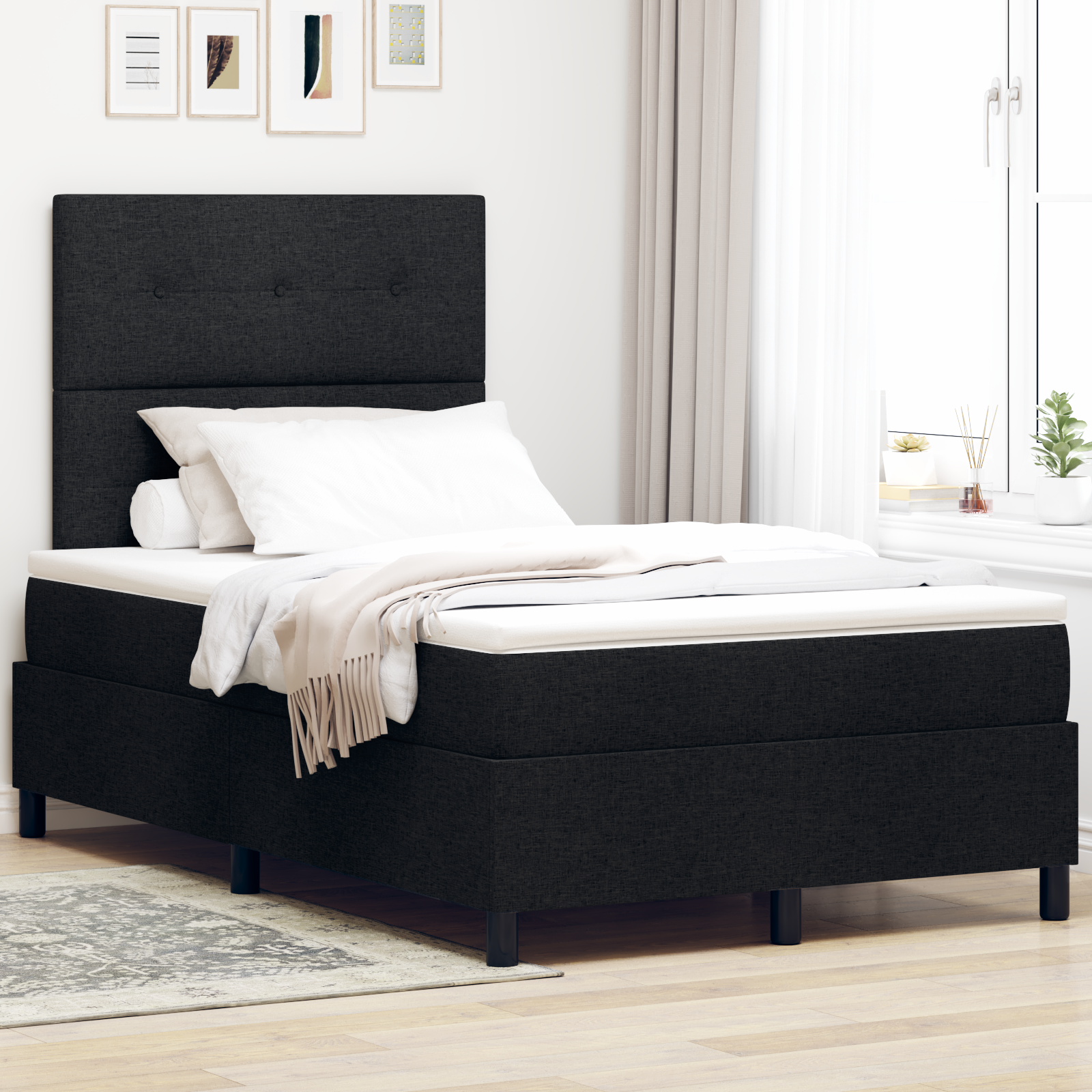 Thumbnail - vidaXL Boxspringbett mit Matratze Schwarz 120x200 cm Stoff
