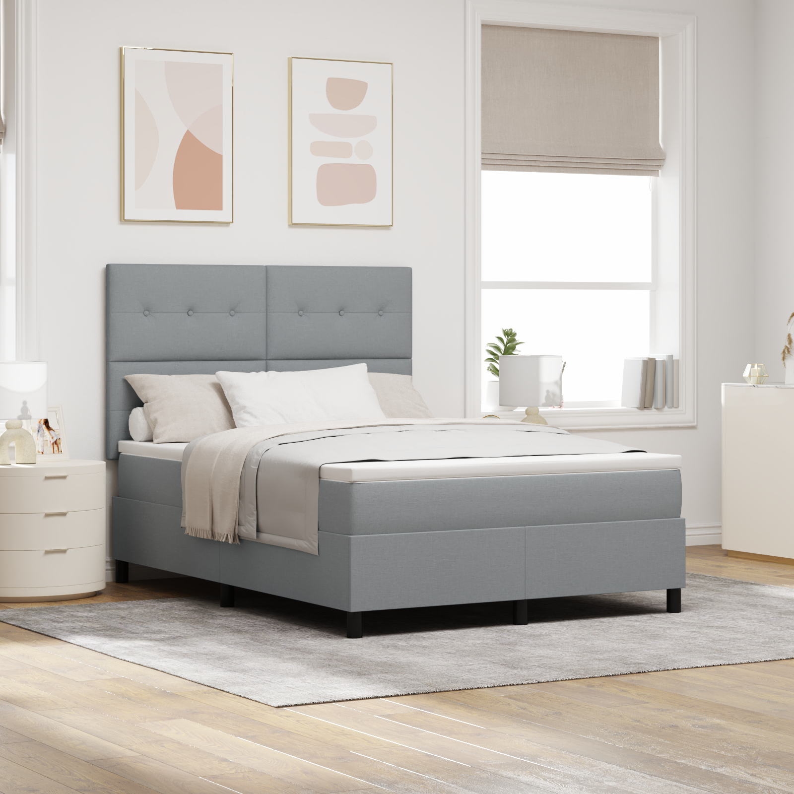 Letto box spring con materasso grigio chiaro 140x190 cm in tessuto