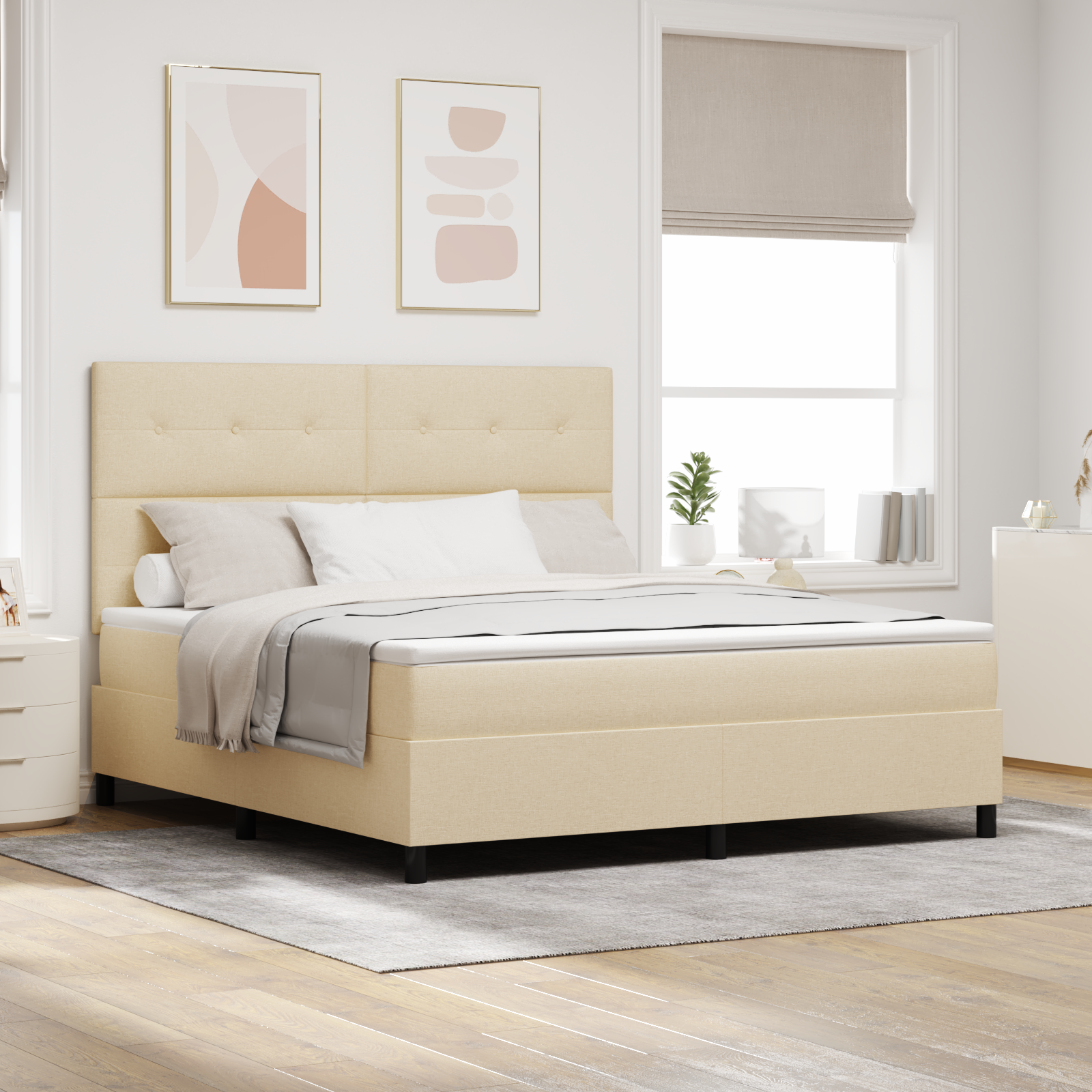 Letto Box Spring con Materasso Crema Super King Tessuto