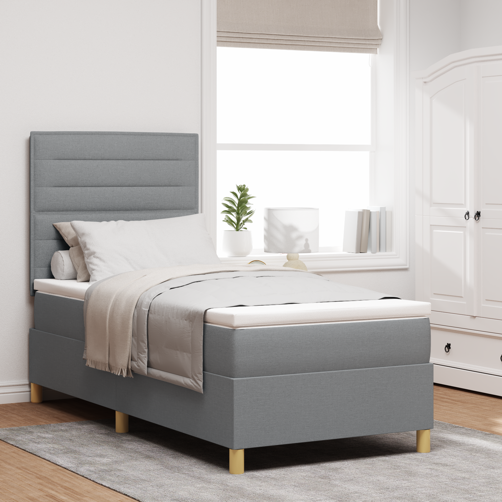 Thumbnail - vidaXL Boxspringbett mit Matratze Hellgrau Stoff