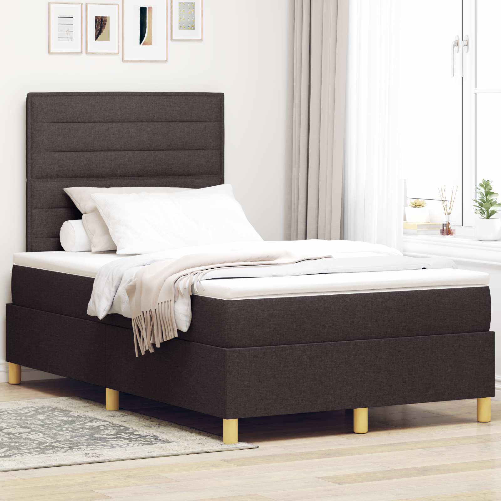 Boxspringbett mit Matratze dunkelbraun kleines Doppelstoff