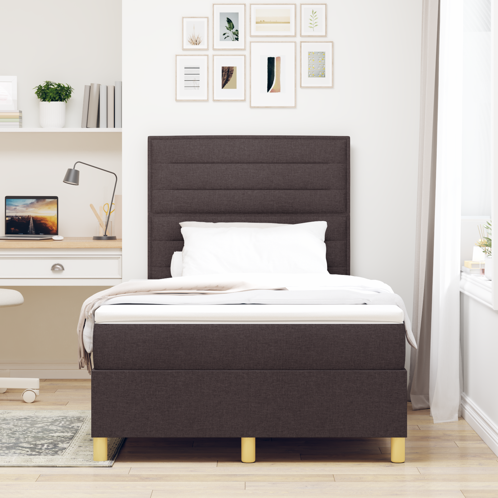 Boxspringbett mit Matratze dunkelbraun kleines Doppelstoff – Bild 5