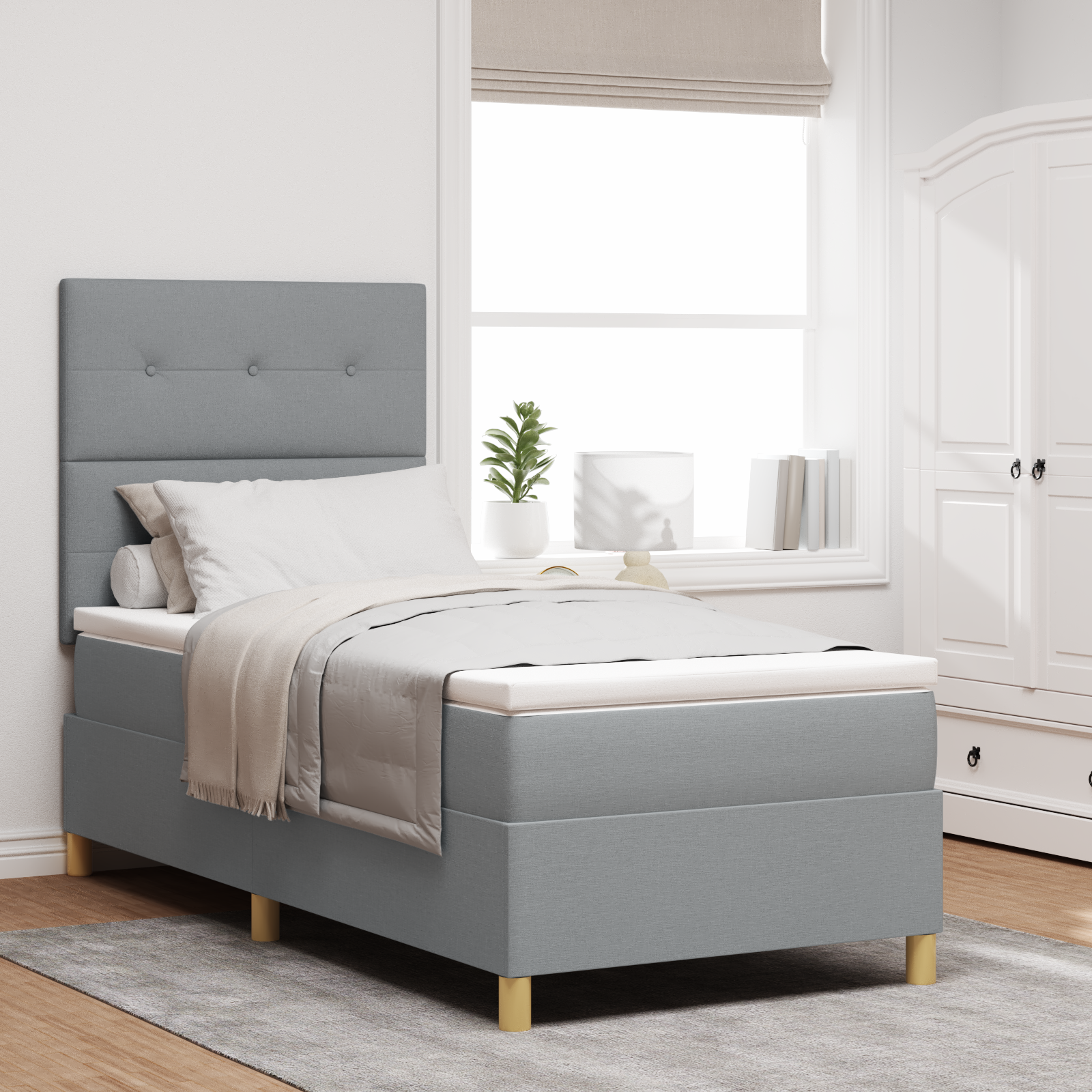 Letto con Box Spring Grigio Chiaro 80x200 cm Tessuto