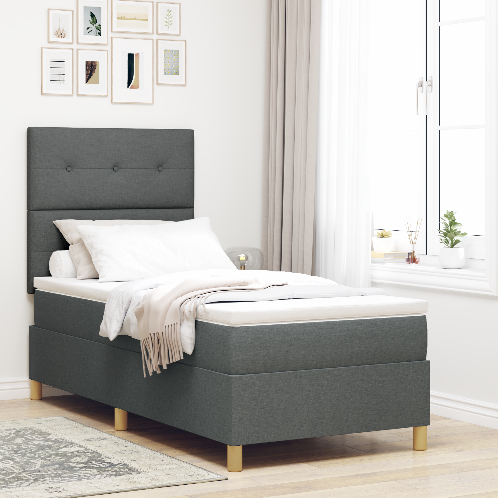 Thumbnail - vidaXL Boxspringbett mit Matratze Dunkelgrau 90x200 cm Stoff