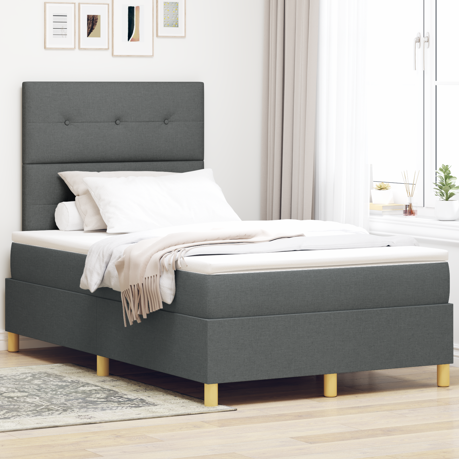 Boxspringbett mit Matratze Dunkelgrau Klein-Doppel Stoff