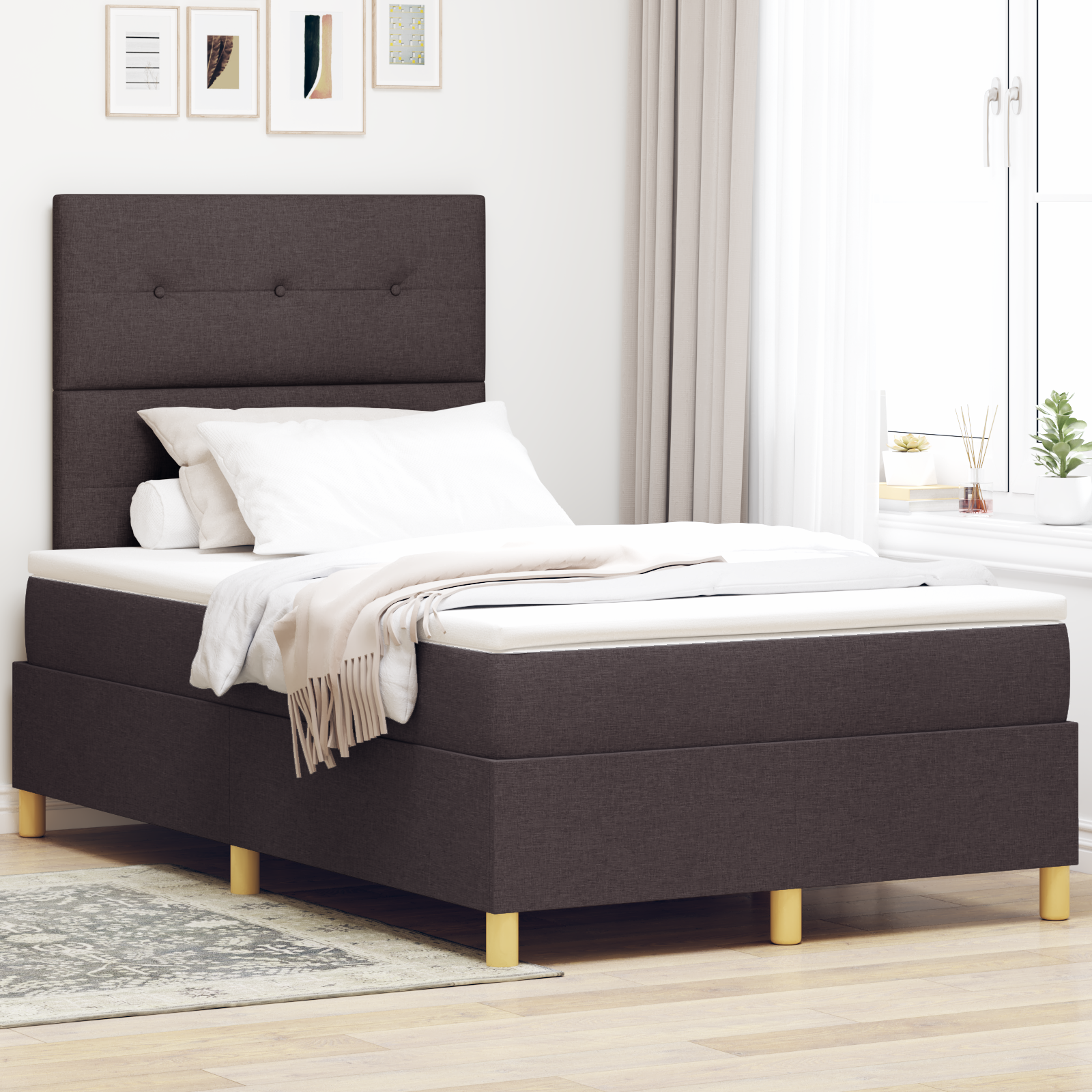 Boxspringbett mit Matratze Dunkelbraun Kleines Doppelbett Stoff