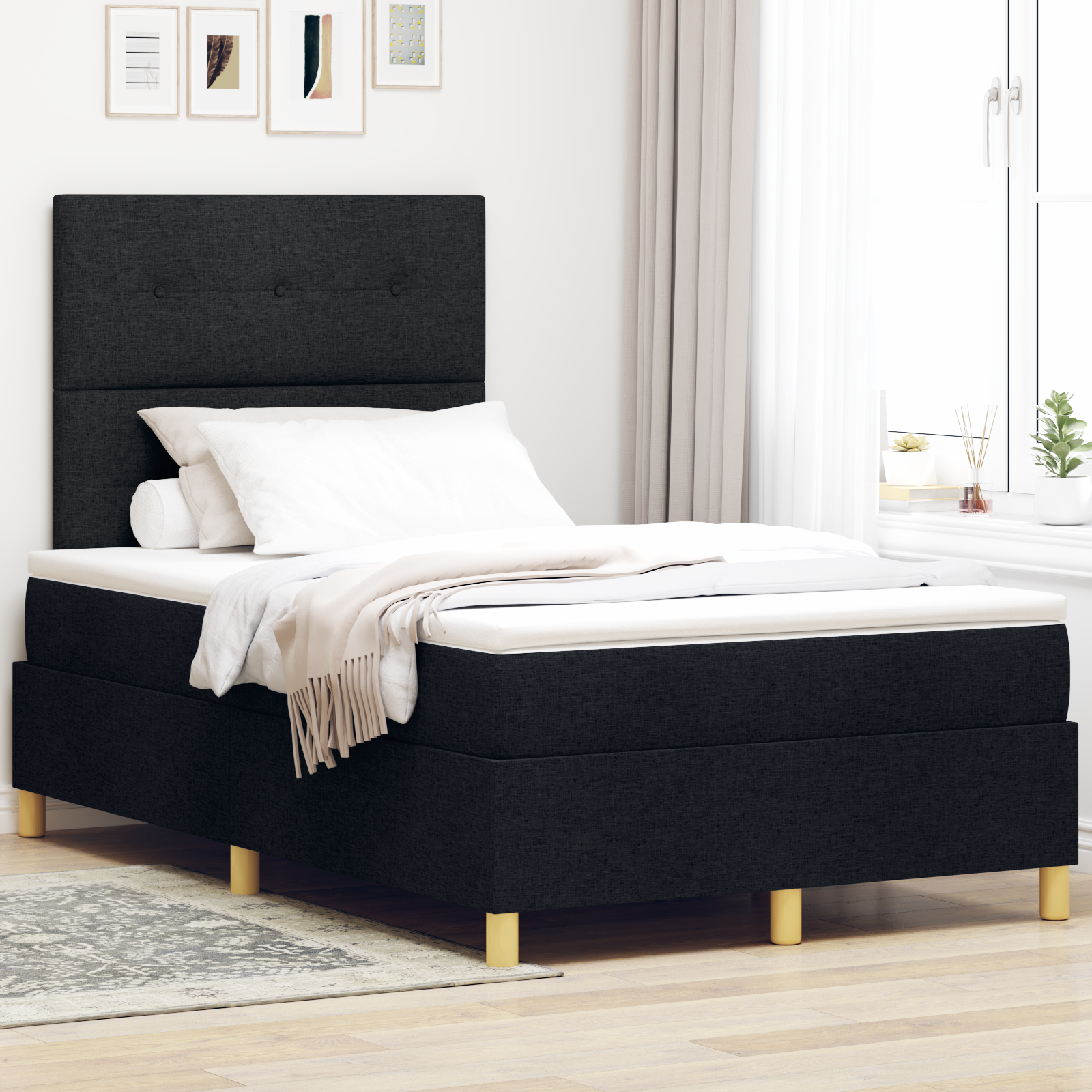 Box Spring lova su čiužiniu juoda 120x200 cm audinys
