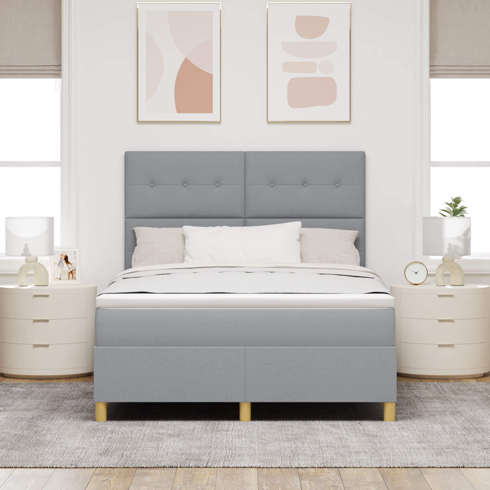 Dėžinė lova su čiužiniu šviesiai pilkos 140x190 cm audinio - Image 5