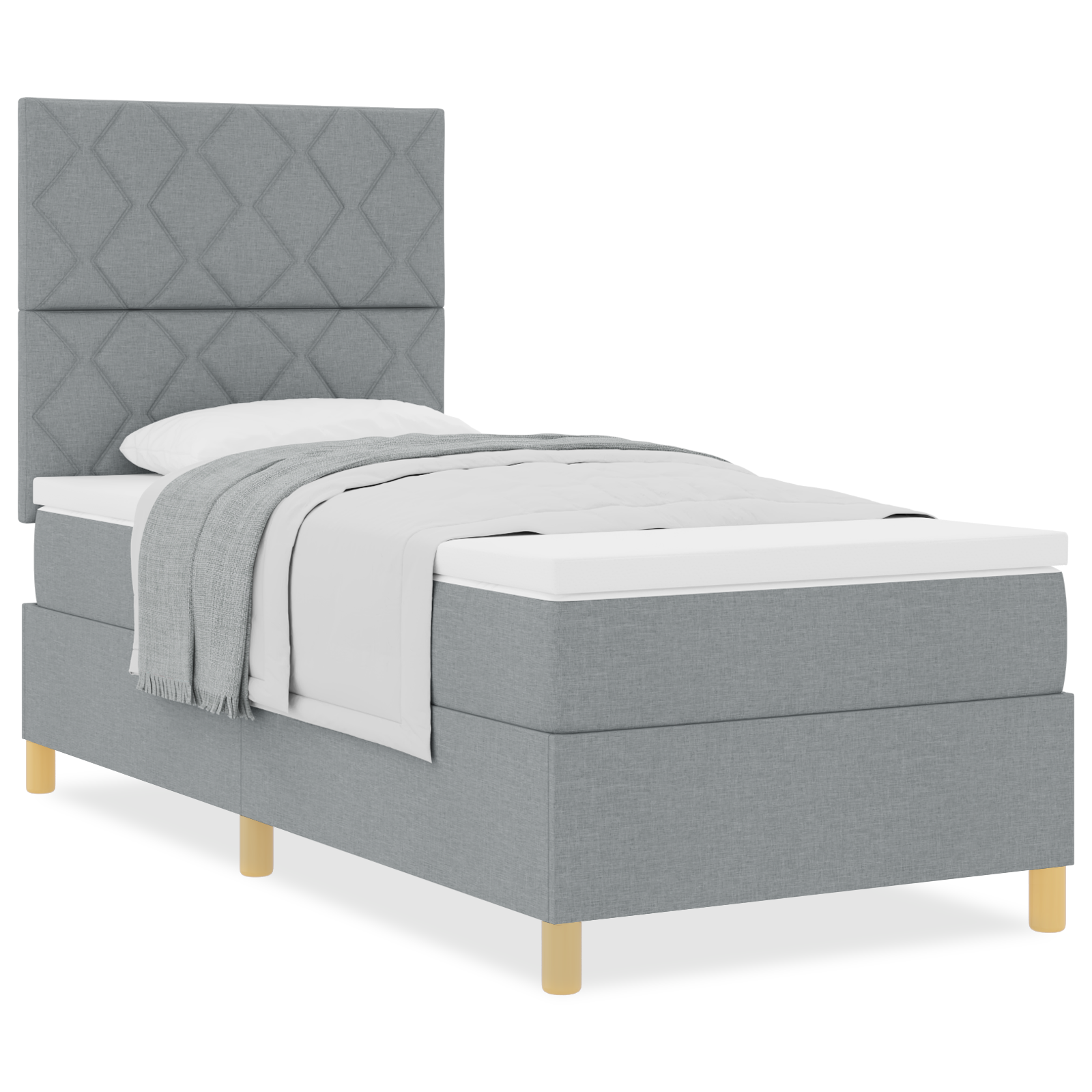 Box Spring lova su čiužiniu Šviesiai pilka 90x200 cm Audinys - Image 4
