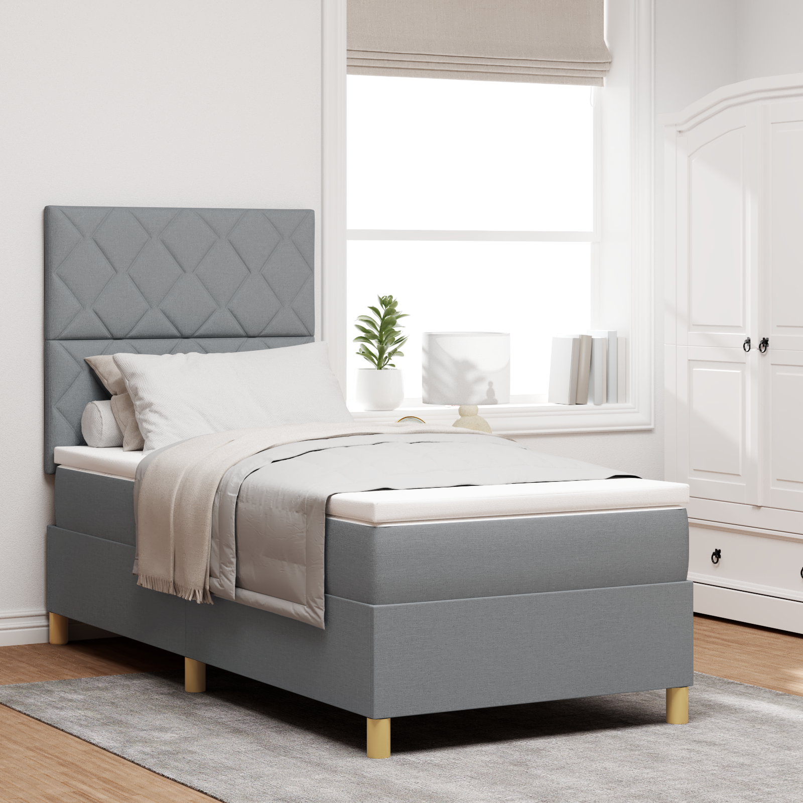 Box Spring lova su čiužiniu Šviesiai pilka 90x200 cm Audinys