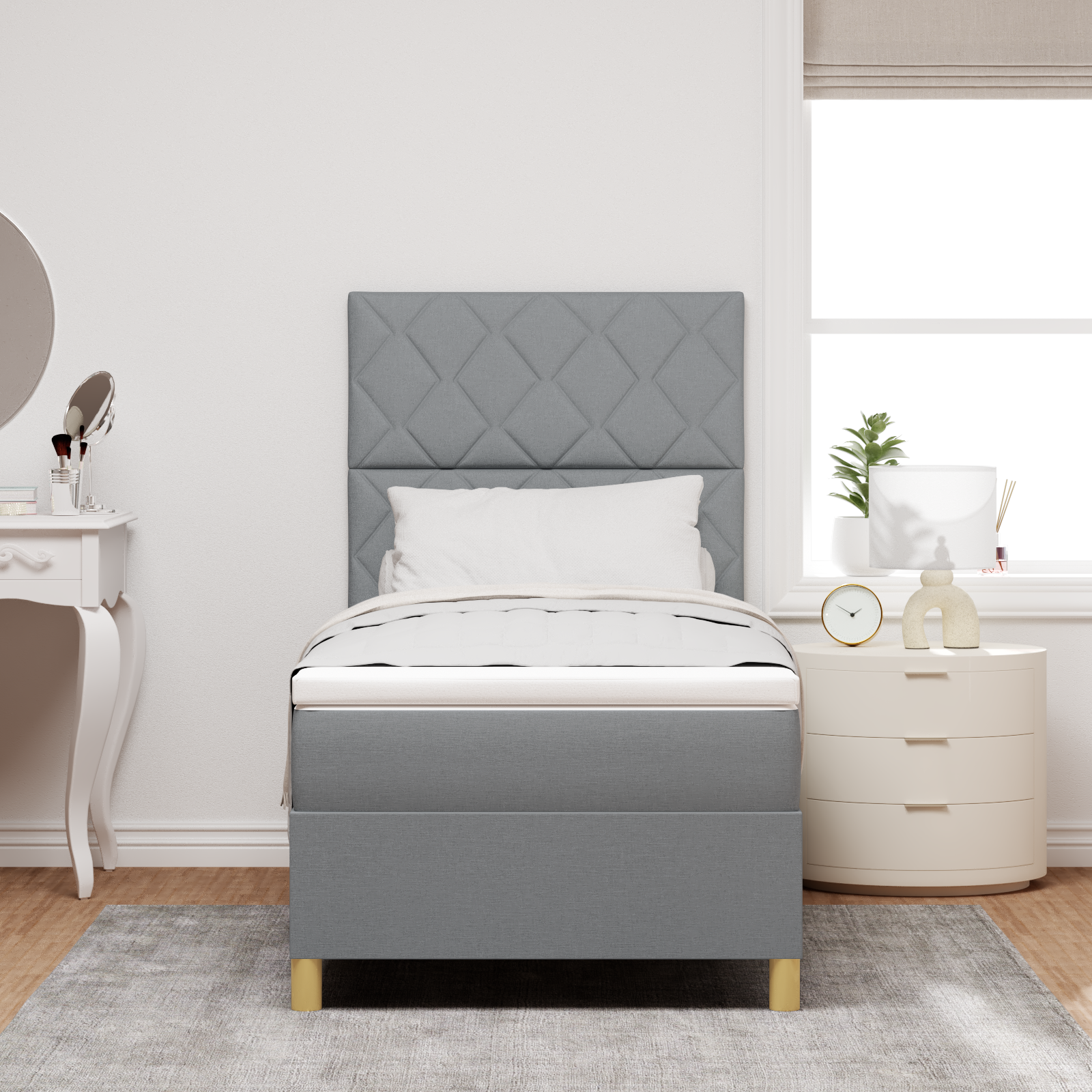 Box Spring lova su čiužiniu Šviesiai pilka 90x200 cm Audinys - Image 5