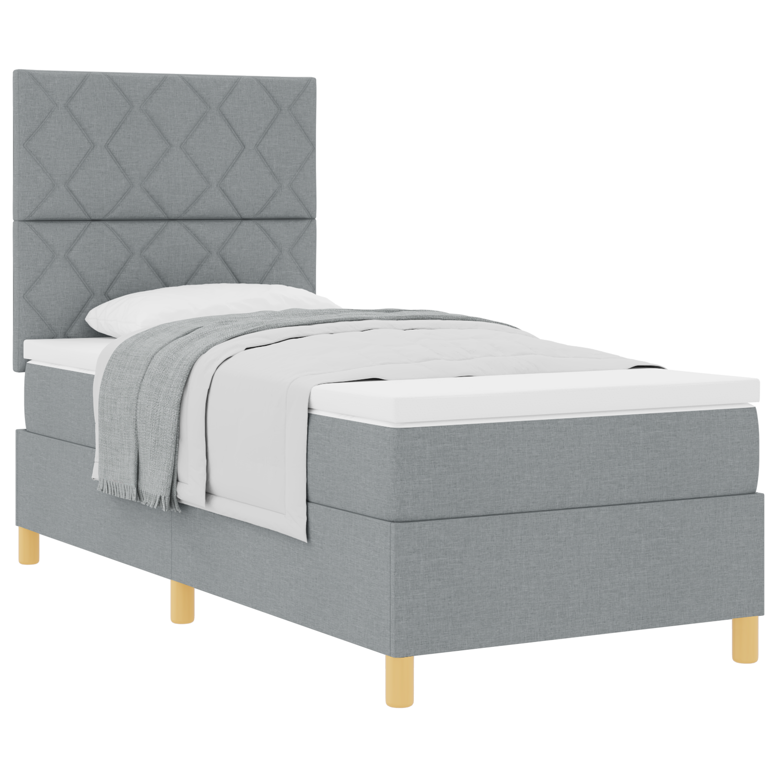 Box Spring lova su čiužiniu Šviesiai pilka 90x200 cm Audinys - Image 2