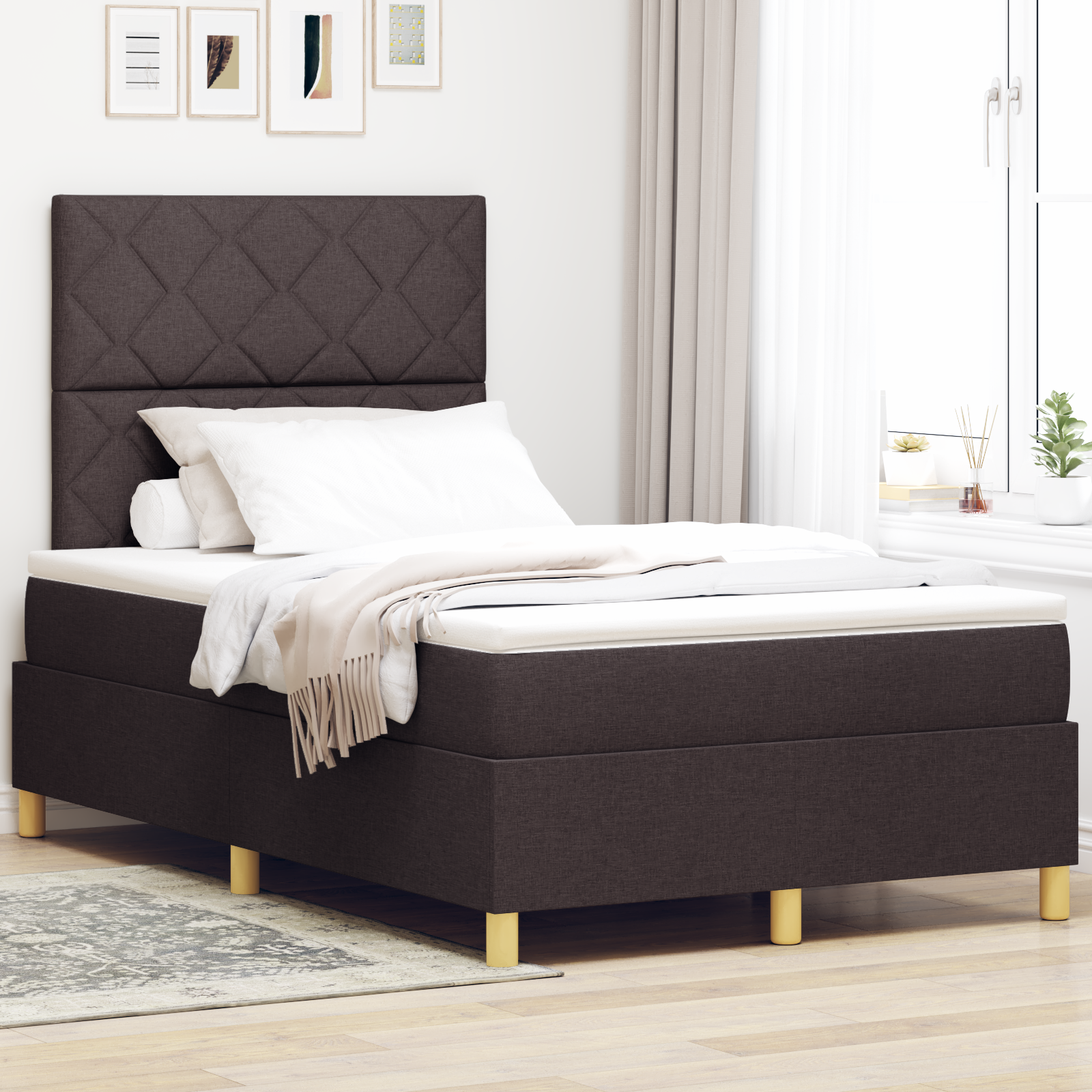 Boxspringbett mit Matratze Dunkelbraun kleines Doppel Stoff
