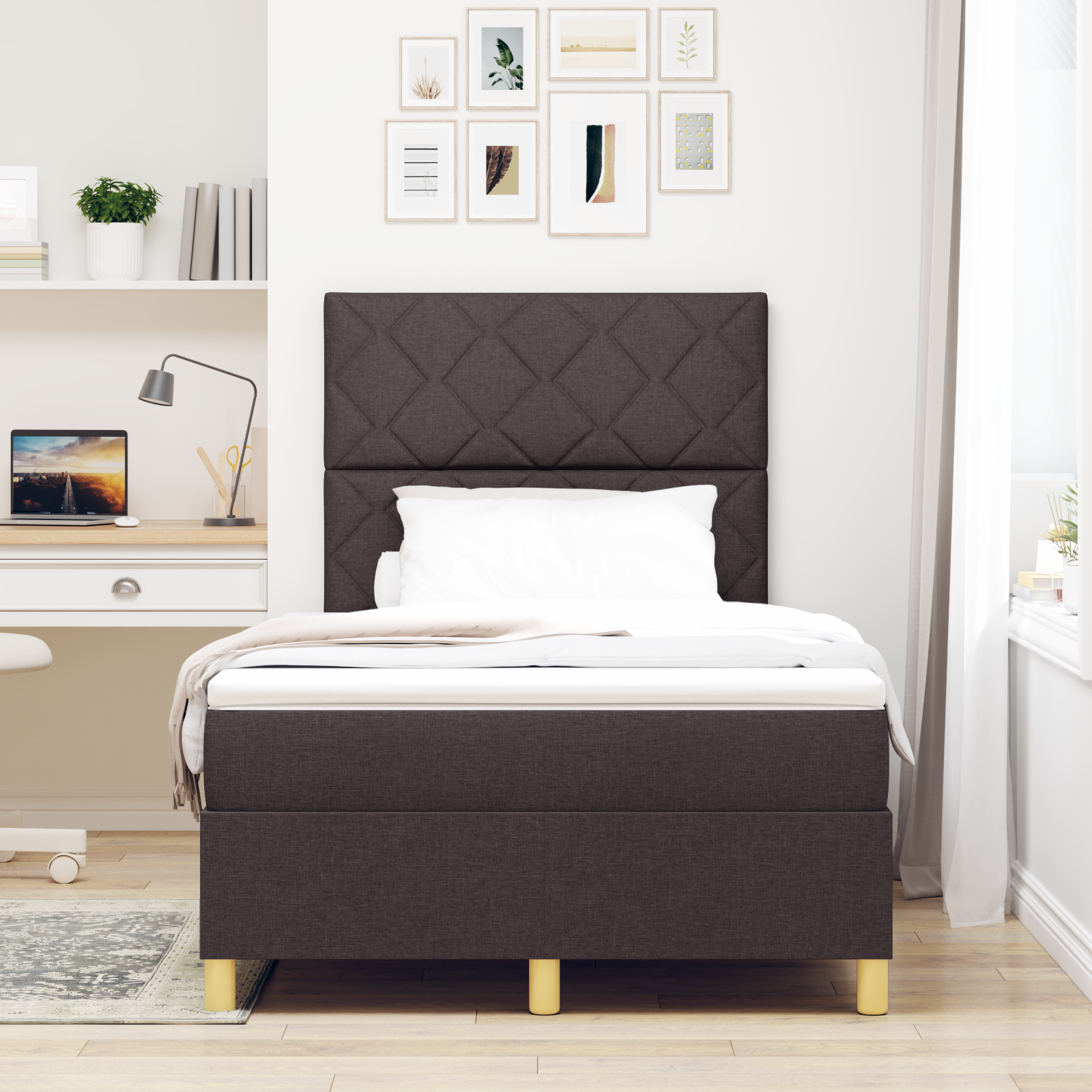 Boxspringbett mit Matratze Dunkelbraun kleines Doppel Stoff – Bild 5
