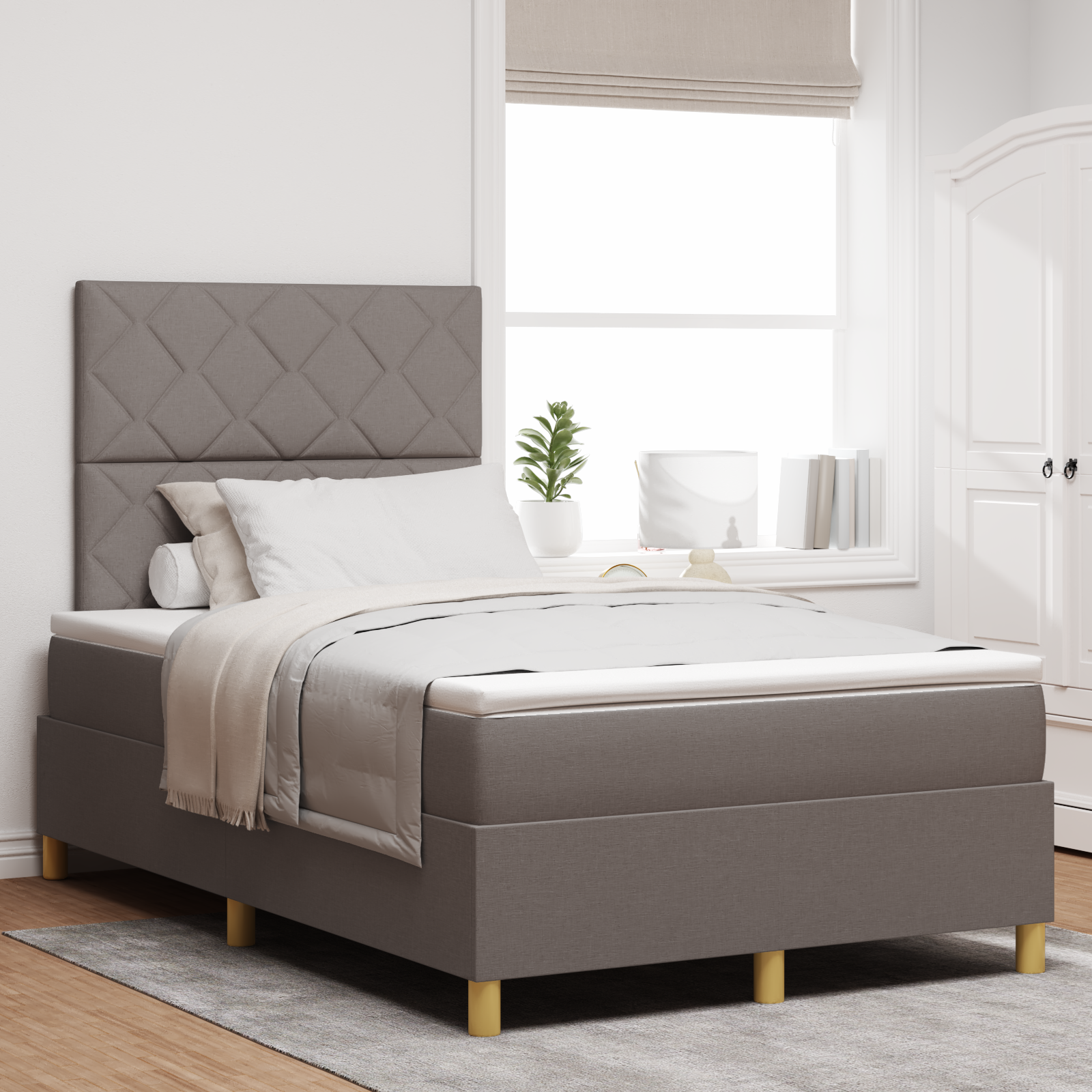 Thumbnail - vidaXL Boxspringbett mit Matratze Taupe Kleines Doppelbett Stoff