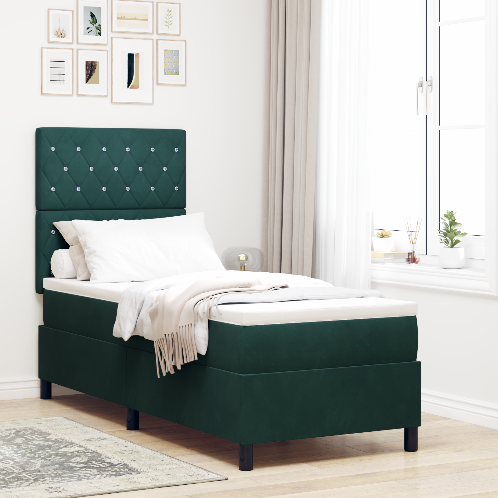 Thumbnail - vidaXL Boxspringbett mit Matratze Dunkelgrün 80x200 cm Samt