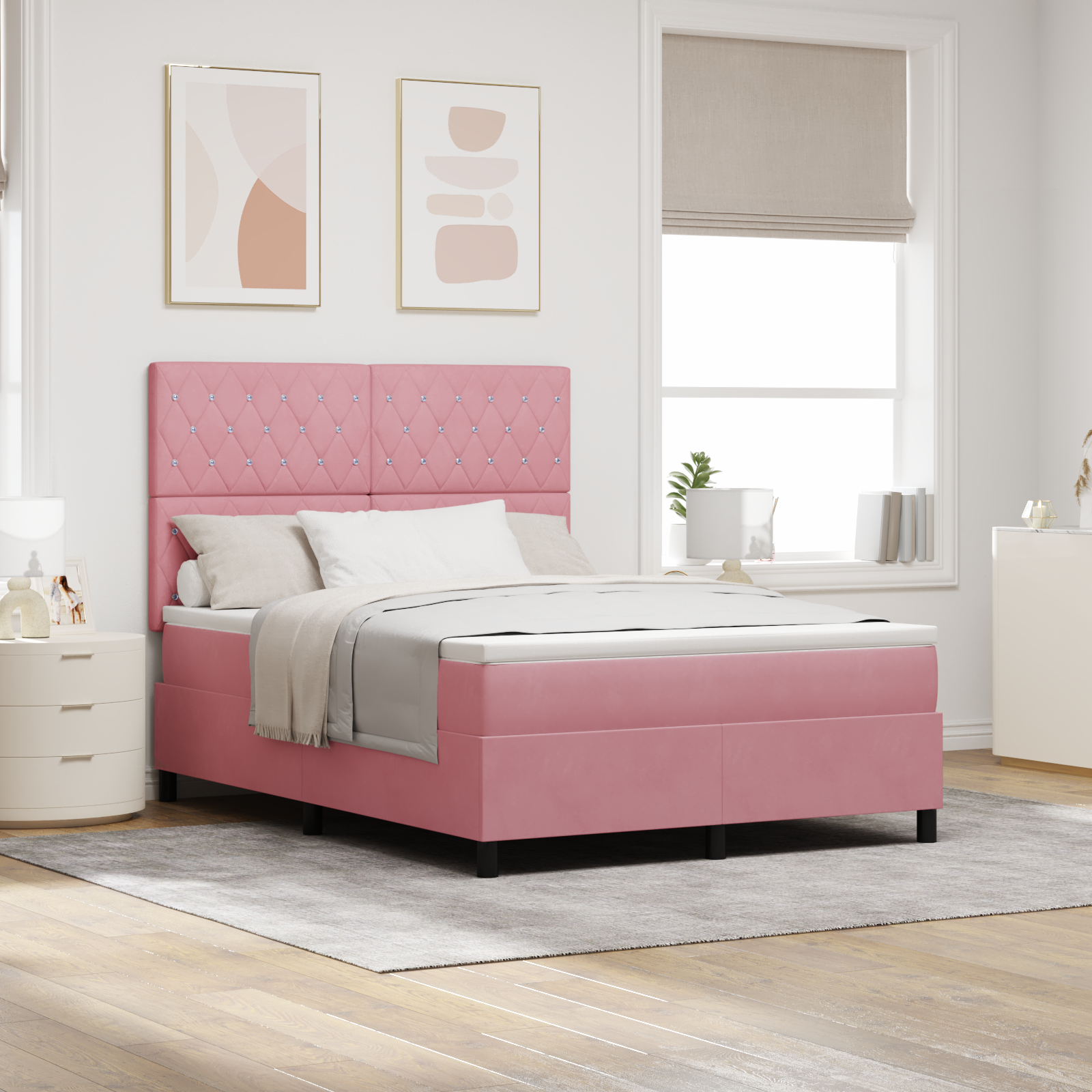 vidaXL Pat cu arcuri cu saltea cu headboard Roz 160 x 200 cm Catifea