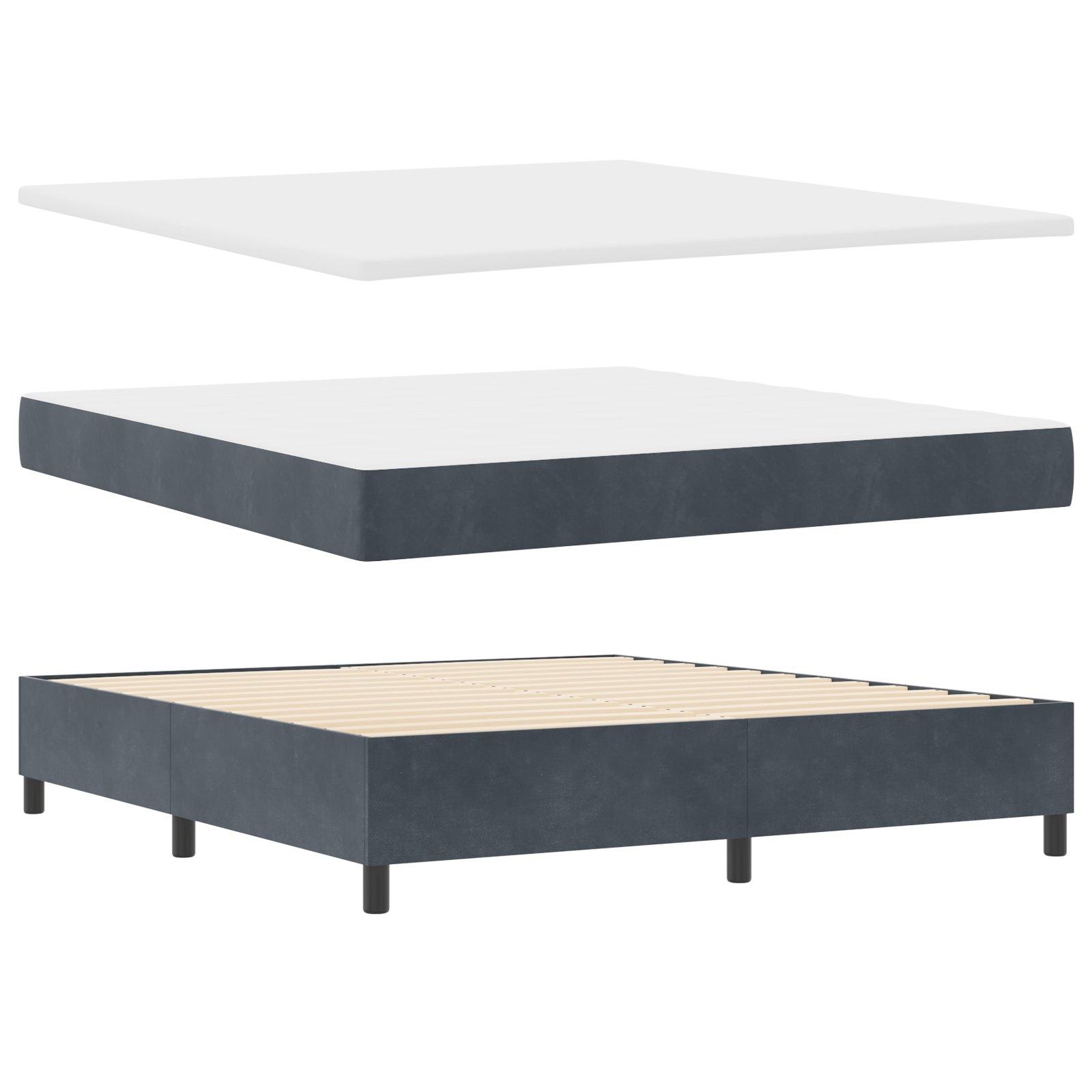Box Spring Lova su Čiužiniu Tamsiai Pilka Super Karališka Aksominė - Image 7