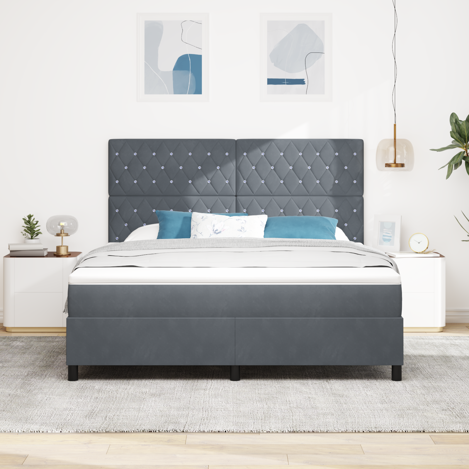 Box Spring Lova su Čiužiniu Tamsiai Pilka Super Karališka Aksominė - Image 5
