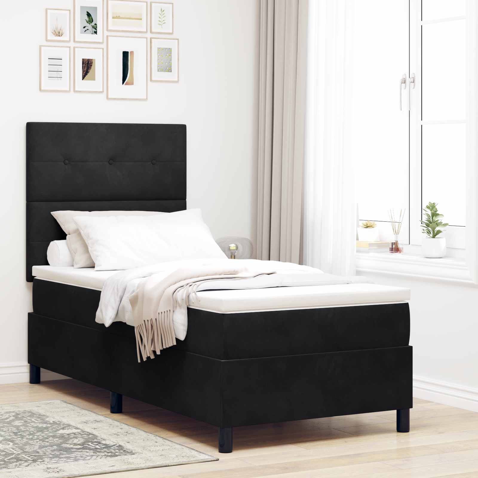 Thumbnail - vidaXL Boxspringbett mit Matratze Schwarz 90x200 cm Samt