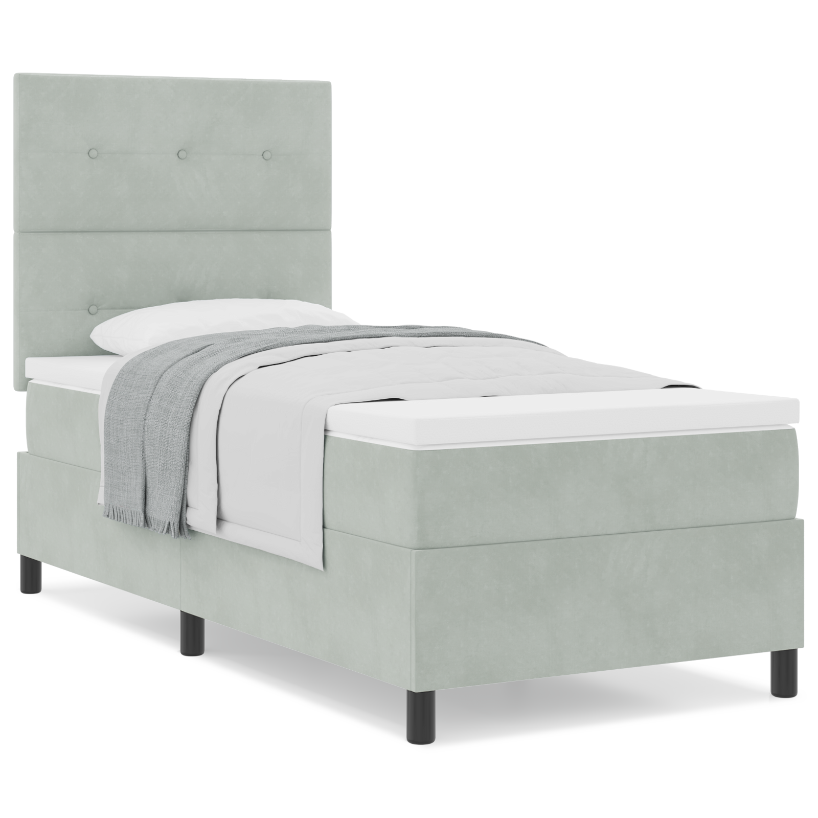 Lova su čiužiniu 100x200 cm Šviesiai pilka Aksomas - Image 4