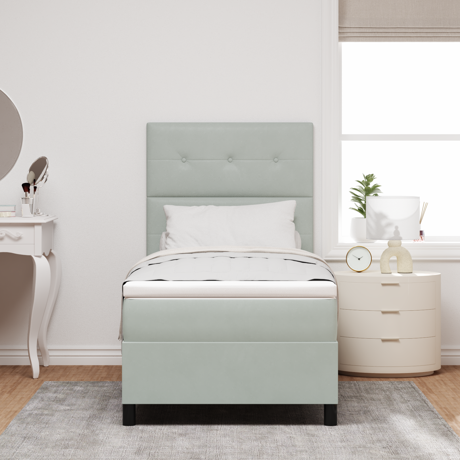 Lova su čiužiniu 100x200 cm Šviesiai pilka Aksomas - Image 5