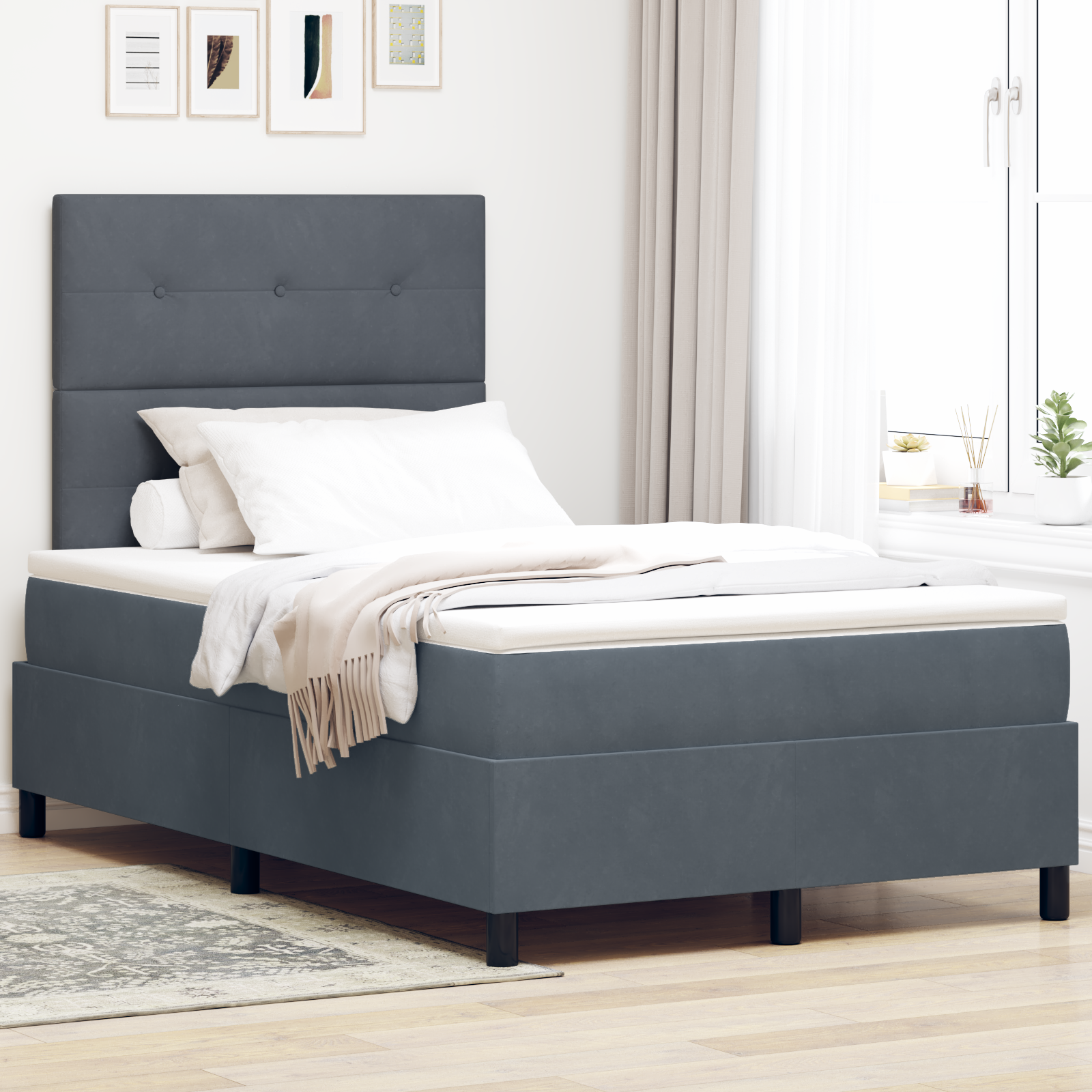 Boxspringbett mit Matratze Dunkelgrau Samt