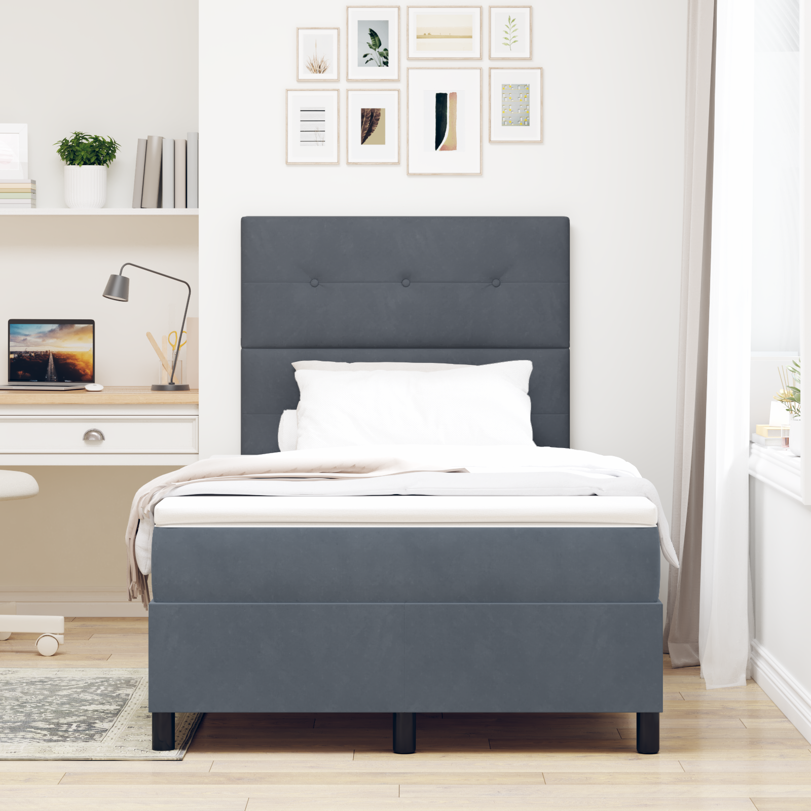 Boxspringbett mit Matratze Dunkelgrau Samt – Bild 5