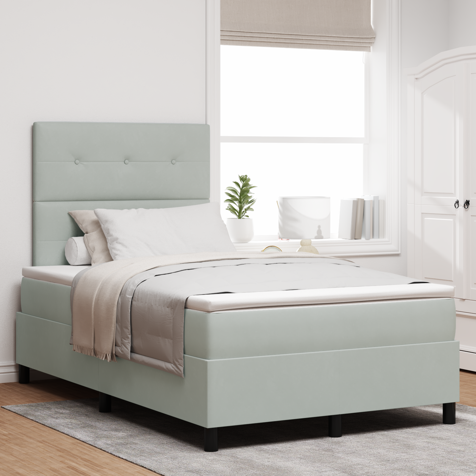 Lova su čiužiniu Šviesiai pilka 120x200 cm Aksomas