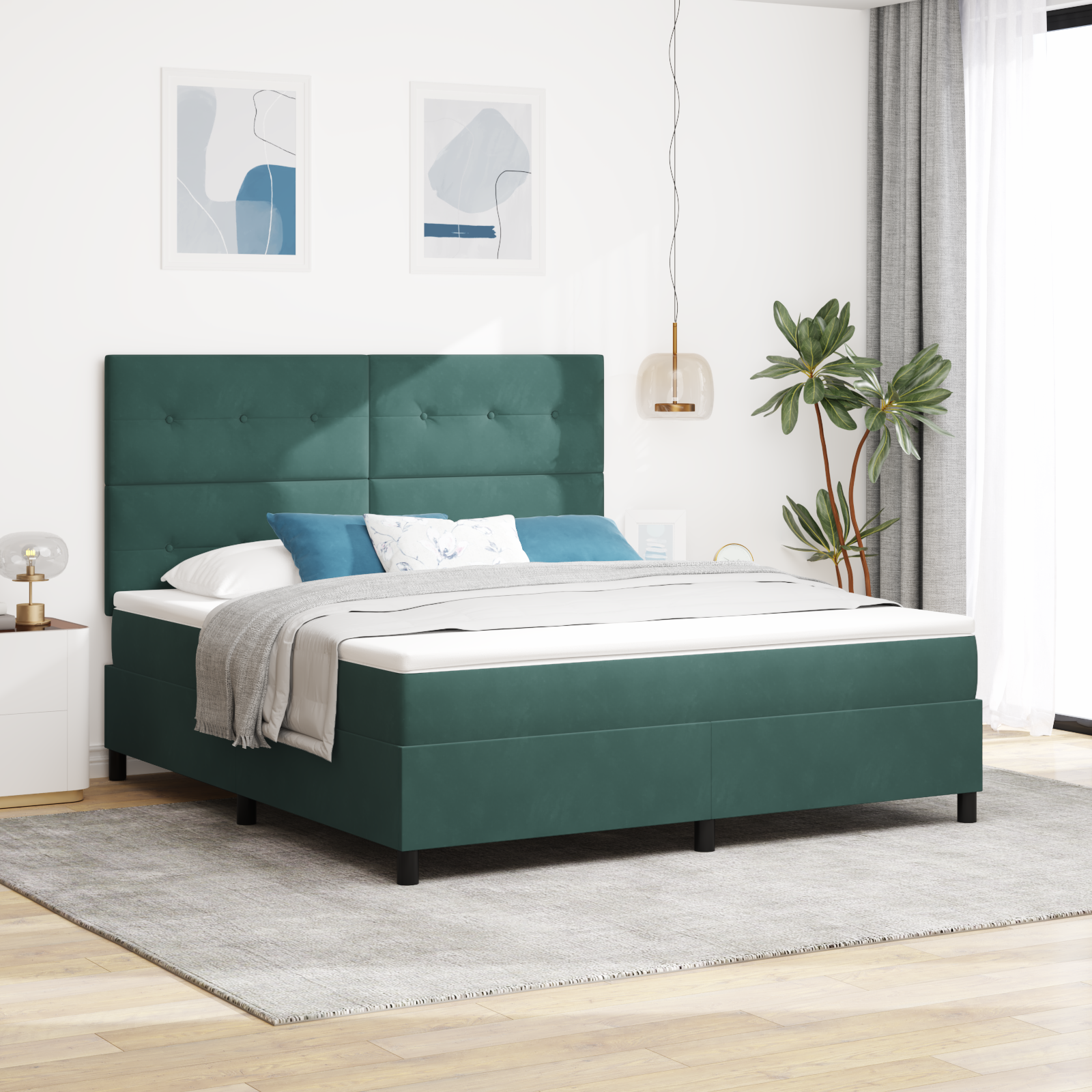 Letto con Box Spring e Materasso Verde Scuro Super King Velluto
