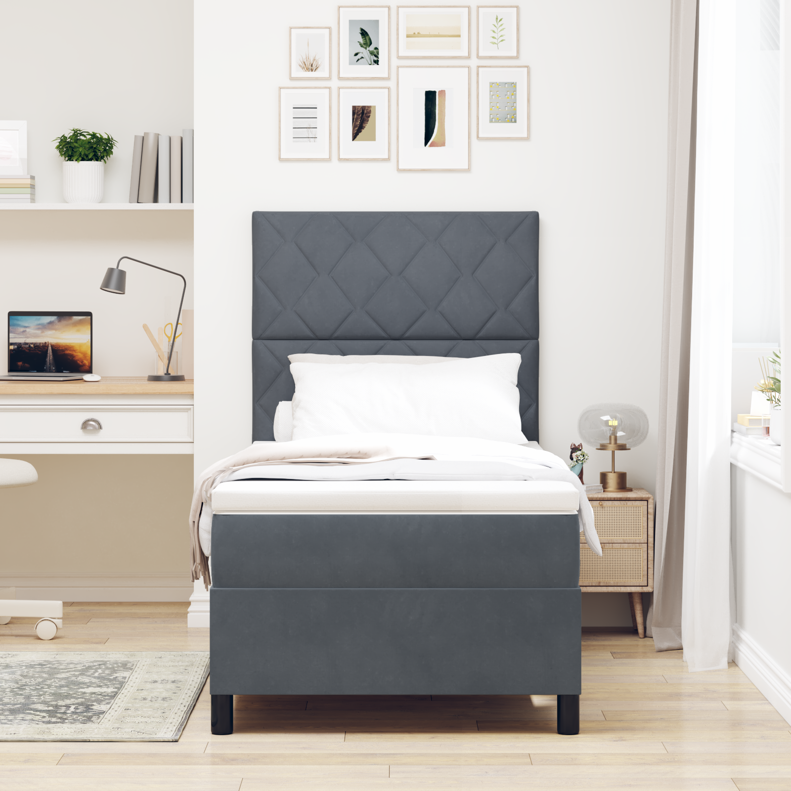 Lovos pavasaris su čiužiniu tamsiai pilkas 100x200 cm aksomas - Image 5