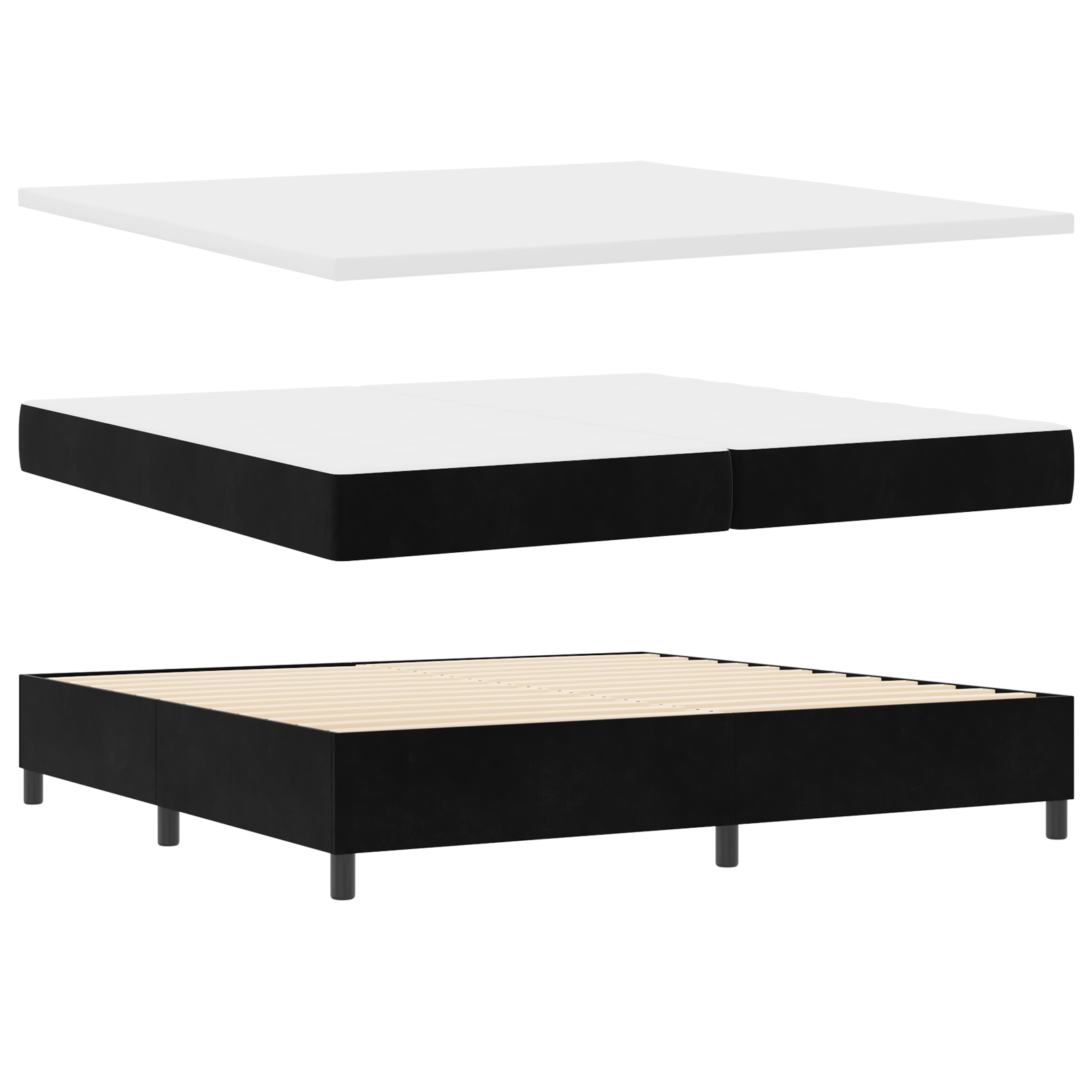 Box Spring lova su matracu Juoda 200x200 cm Aksomas - Image 7