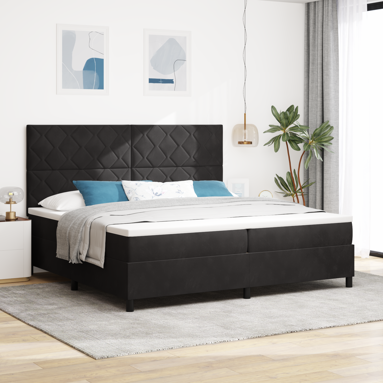 Box Spring lova su matracu Juoda 200x200 cm Aksomas