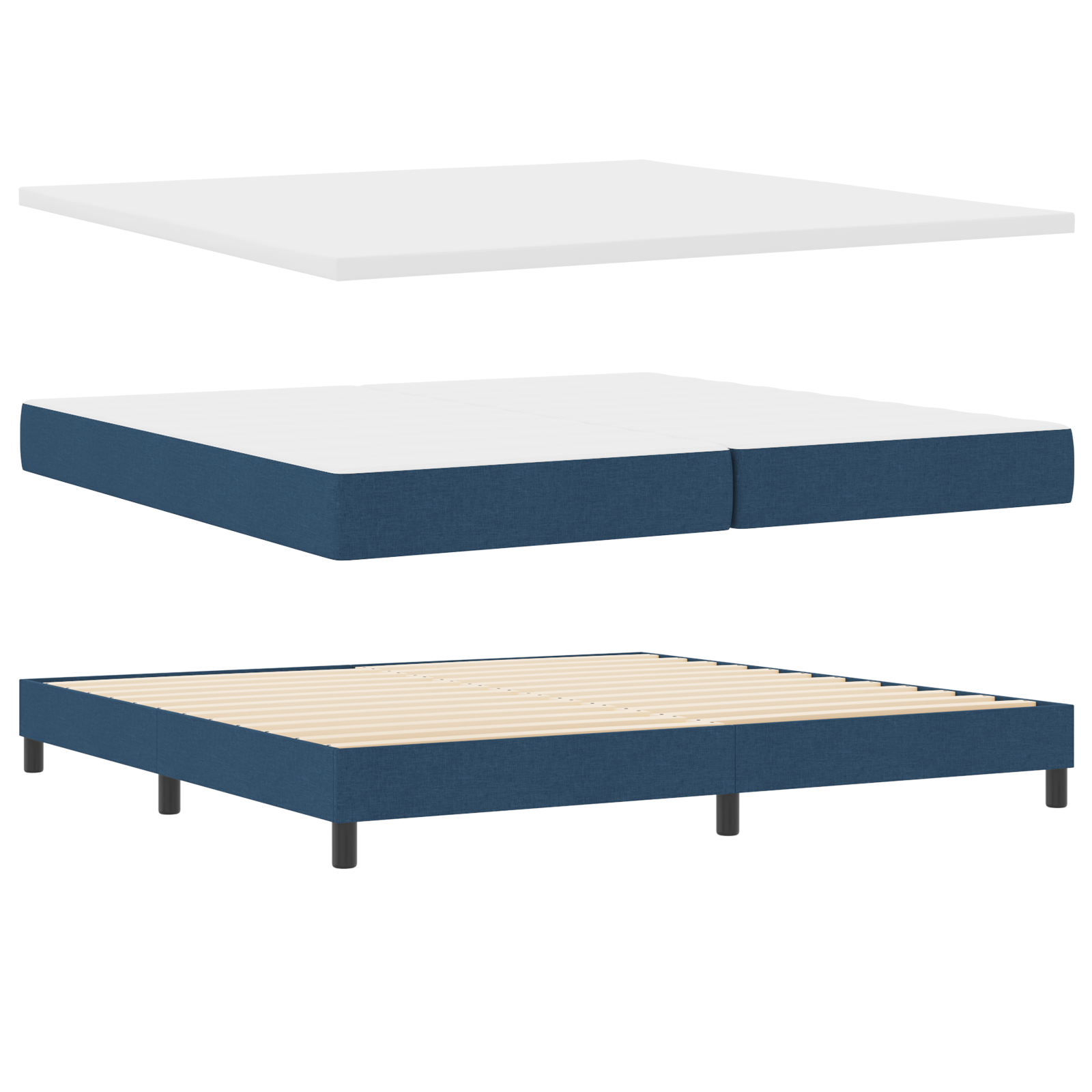 Box Spring Bed with Mattress Blue 200x200 cm Fabric - Image 3