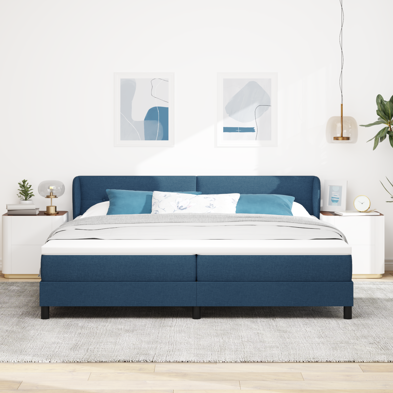 Box Spring Bed with Mattress Blue 200x200 cm Fabric - Image 4