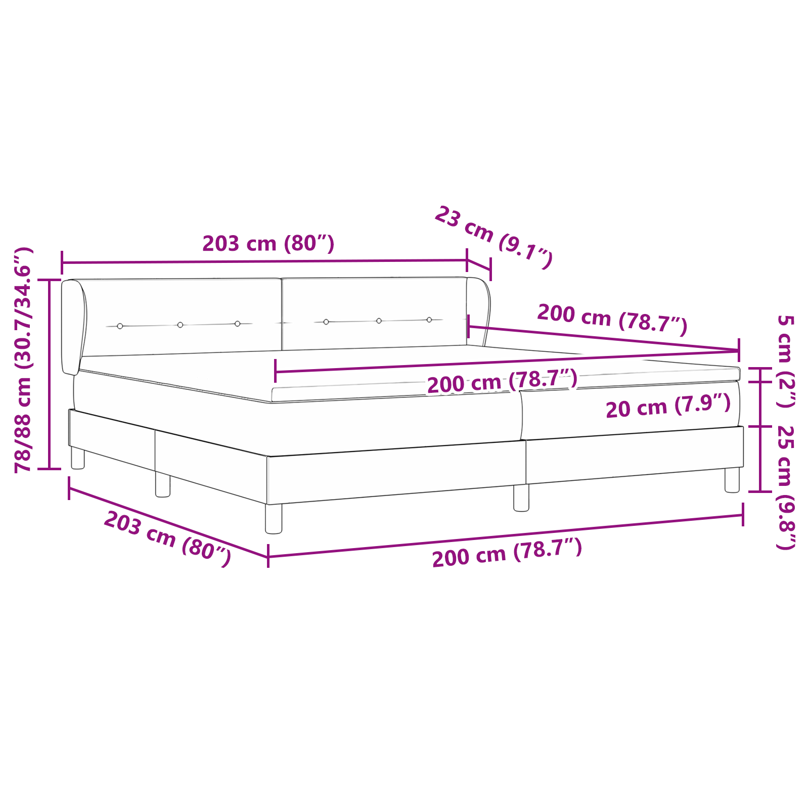 Box Spring Bed with Mattress Blue 200x200 cm Fabric - Image 11