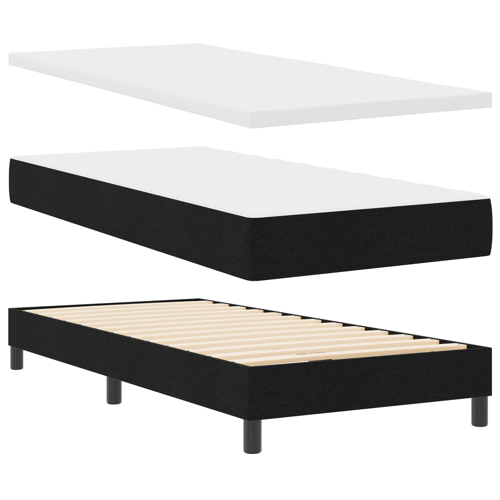 Box Spring Bed with Mattress Black 90x190 cm Fabric - Image 3