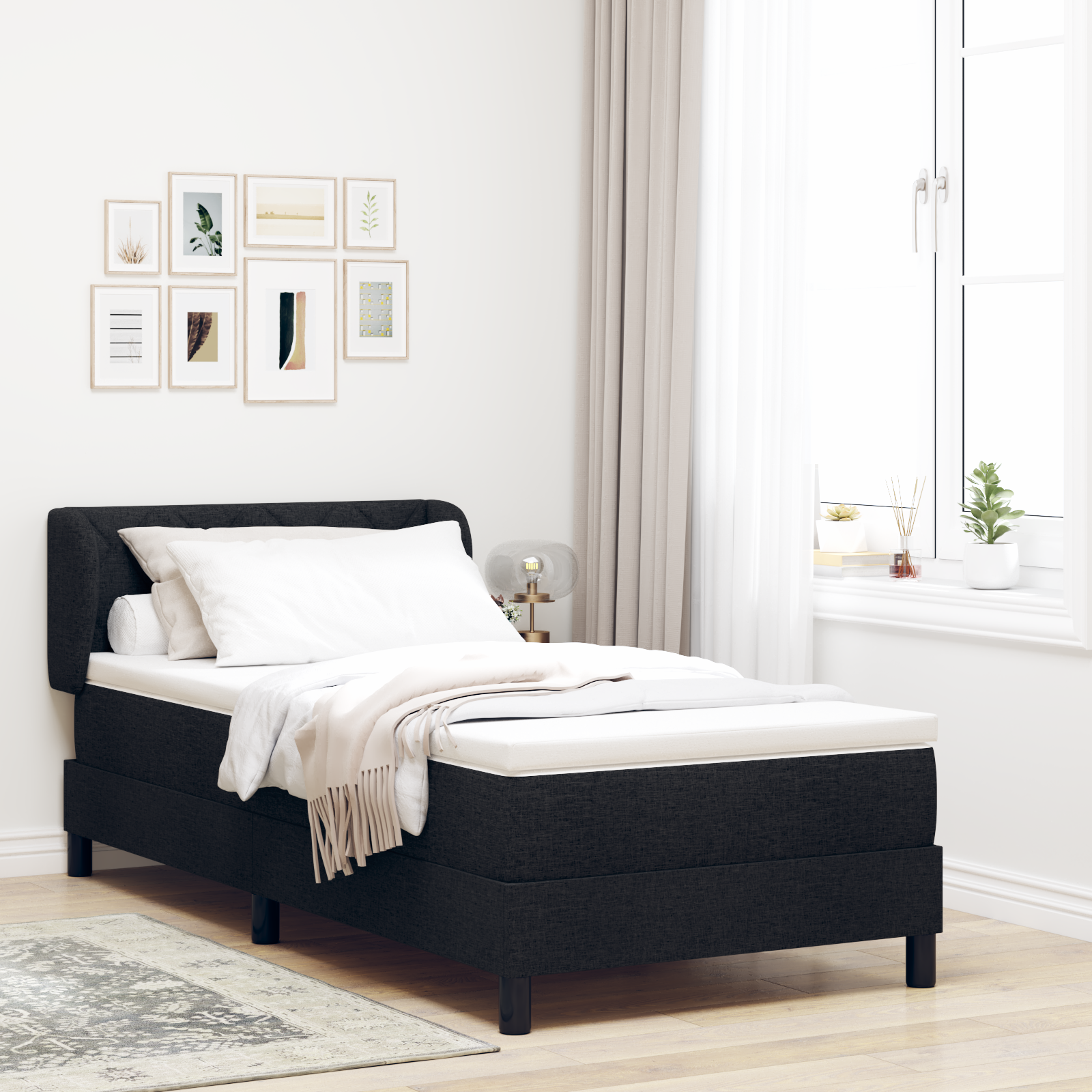 Box Spring Bed with Mattress Black 90x190 cm Fabric