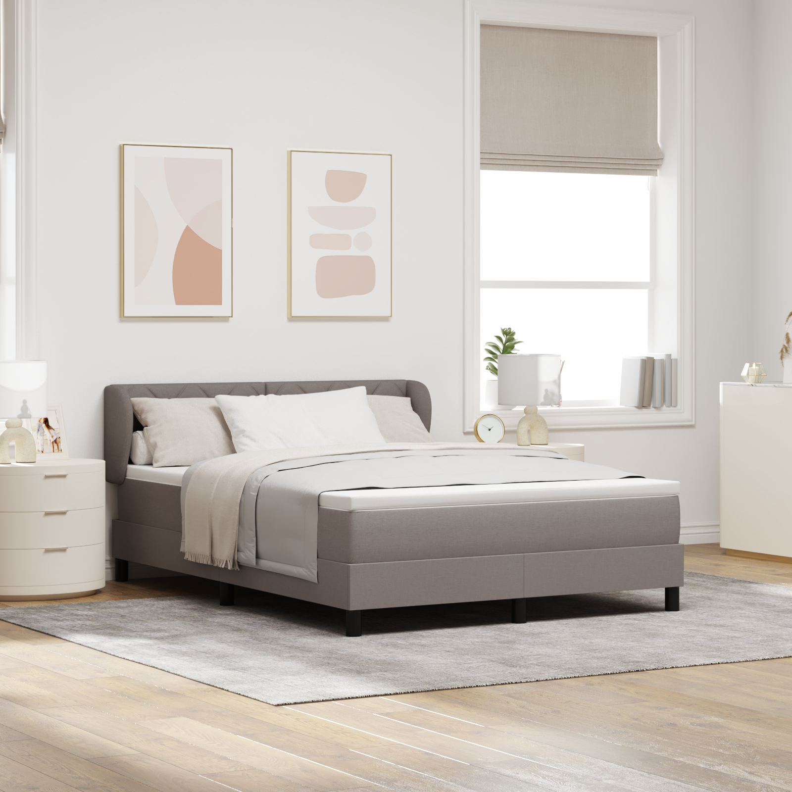 vidaXL Pat boxspring cu saltea Gri taupe 160 x 200 cm țesătură